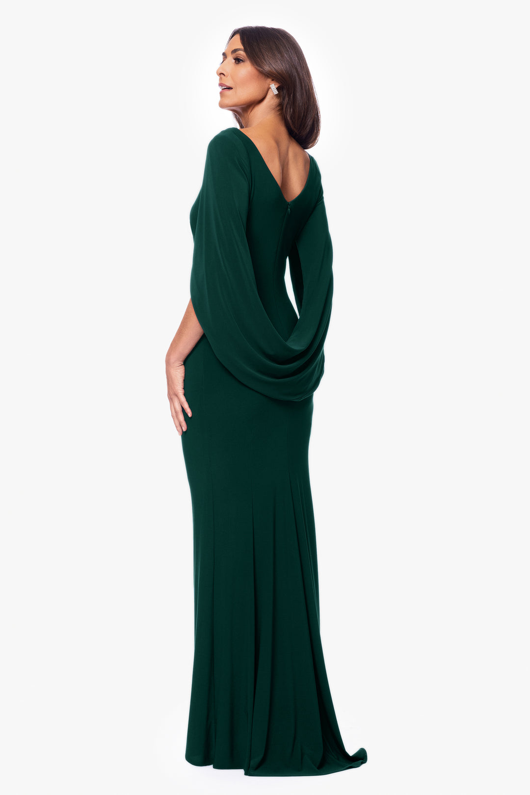 "Miriam" Long Jersey Draped Back Gown