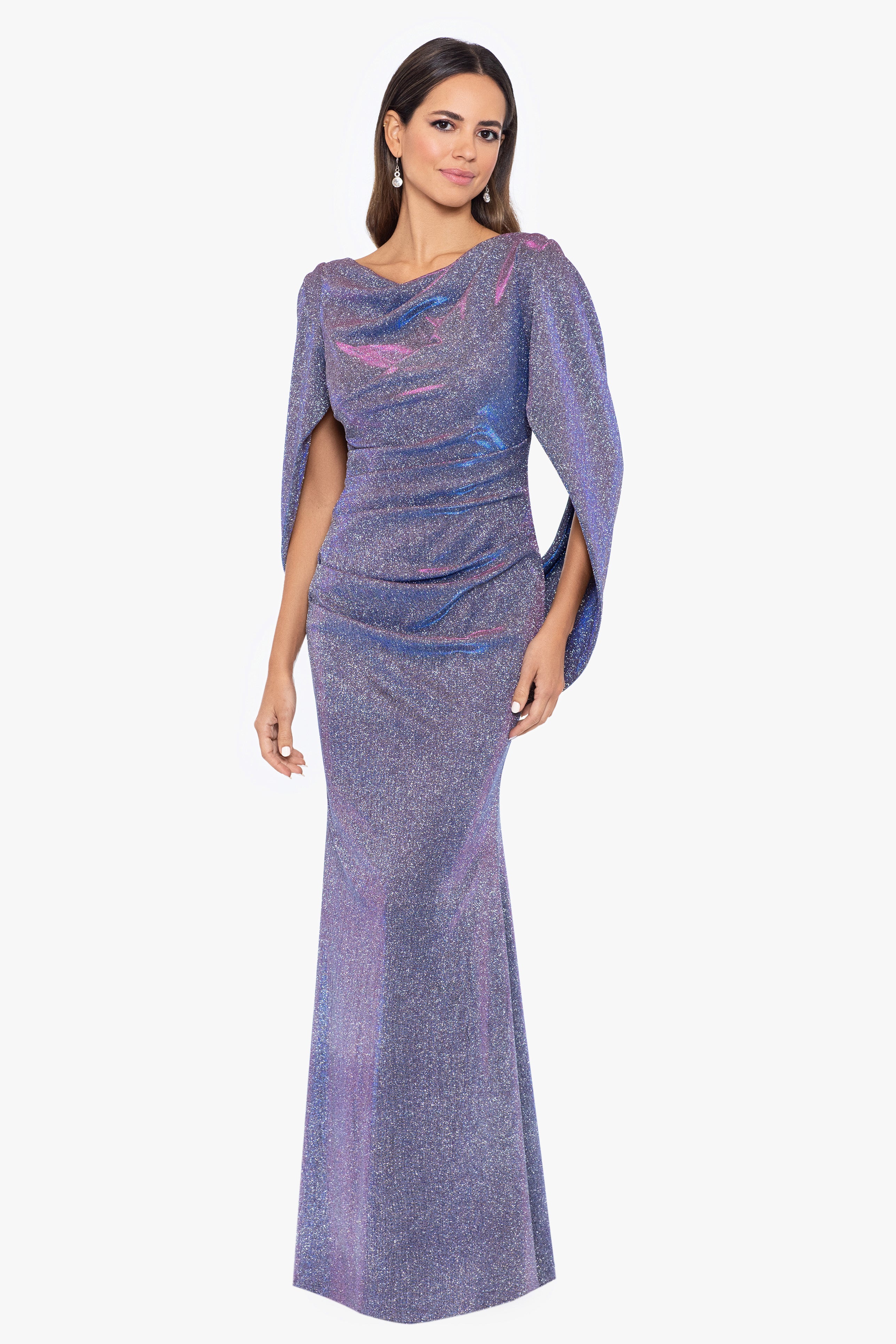 "Gracie" Galaxy Knit Glitter Draped Gown