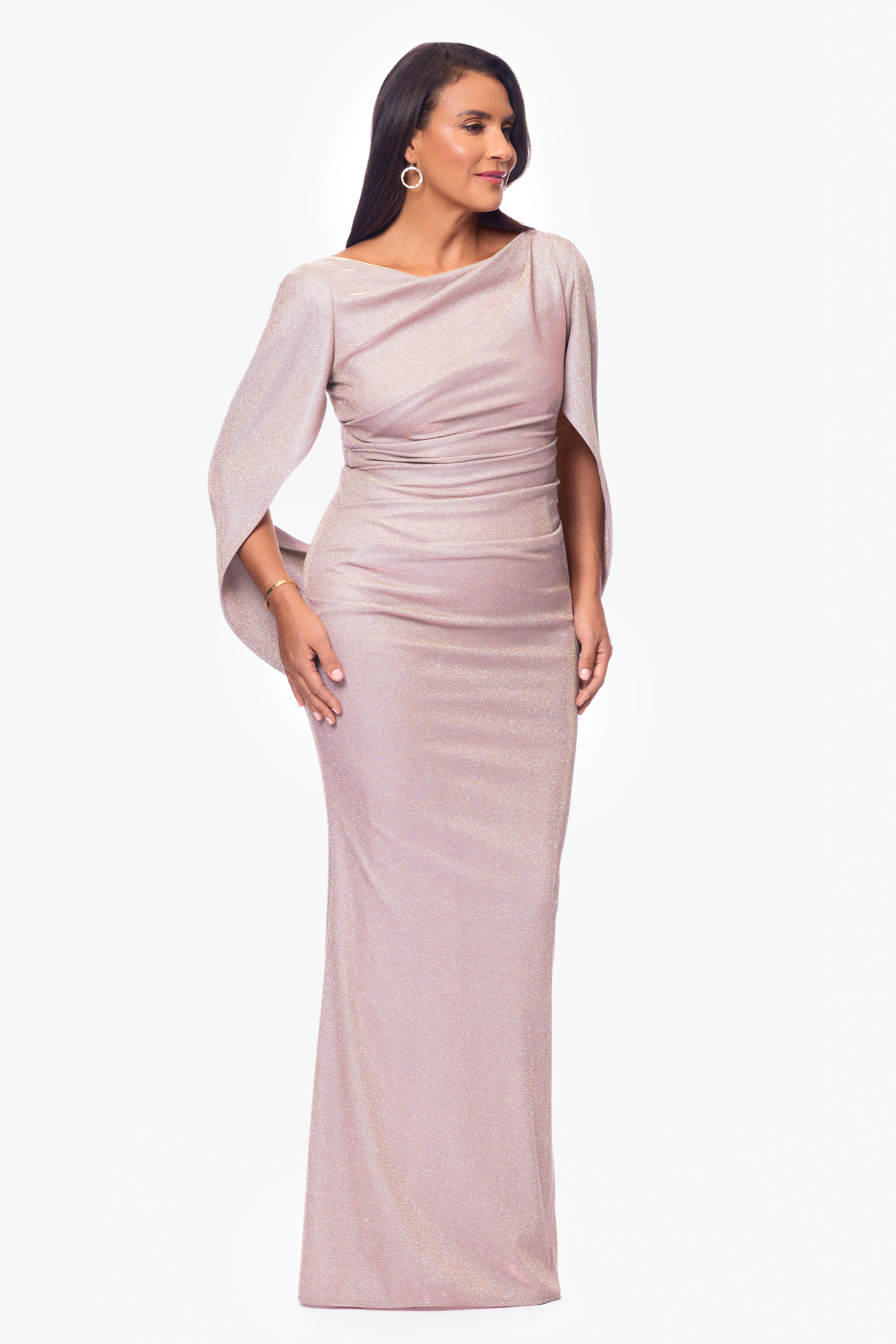 "Gracie" Galaxy Knit Glitter Draped Gown