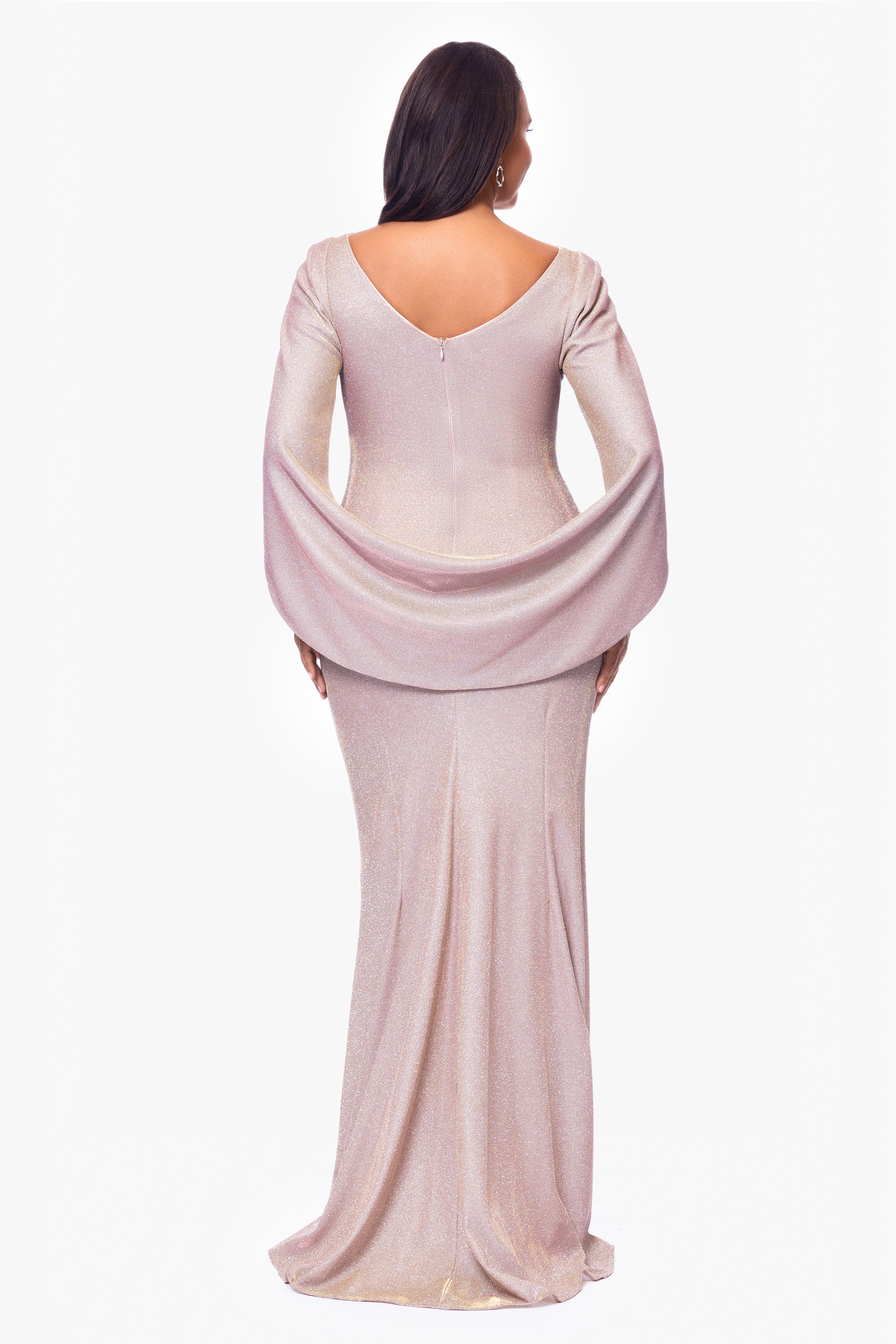 "Gracie" Galaxy Knit Glitter Draped Gown