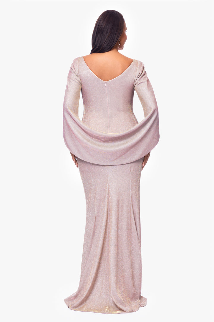 Petite "Gracie" Galaxy Knit Glitter Draped Gown