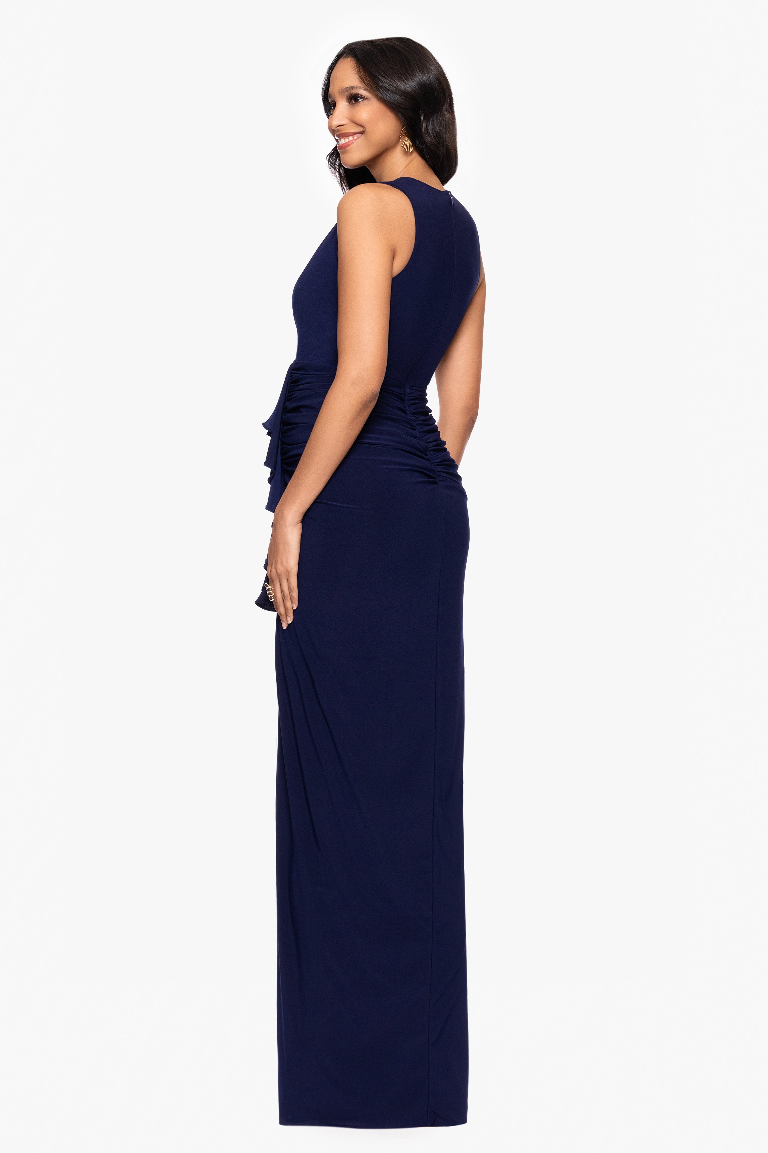 Petite "Bobbi" Ruffled V-Neck Gown