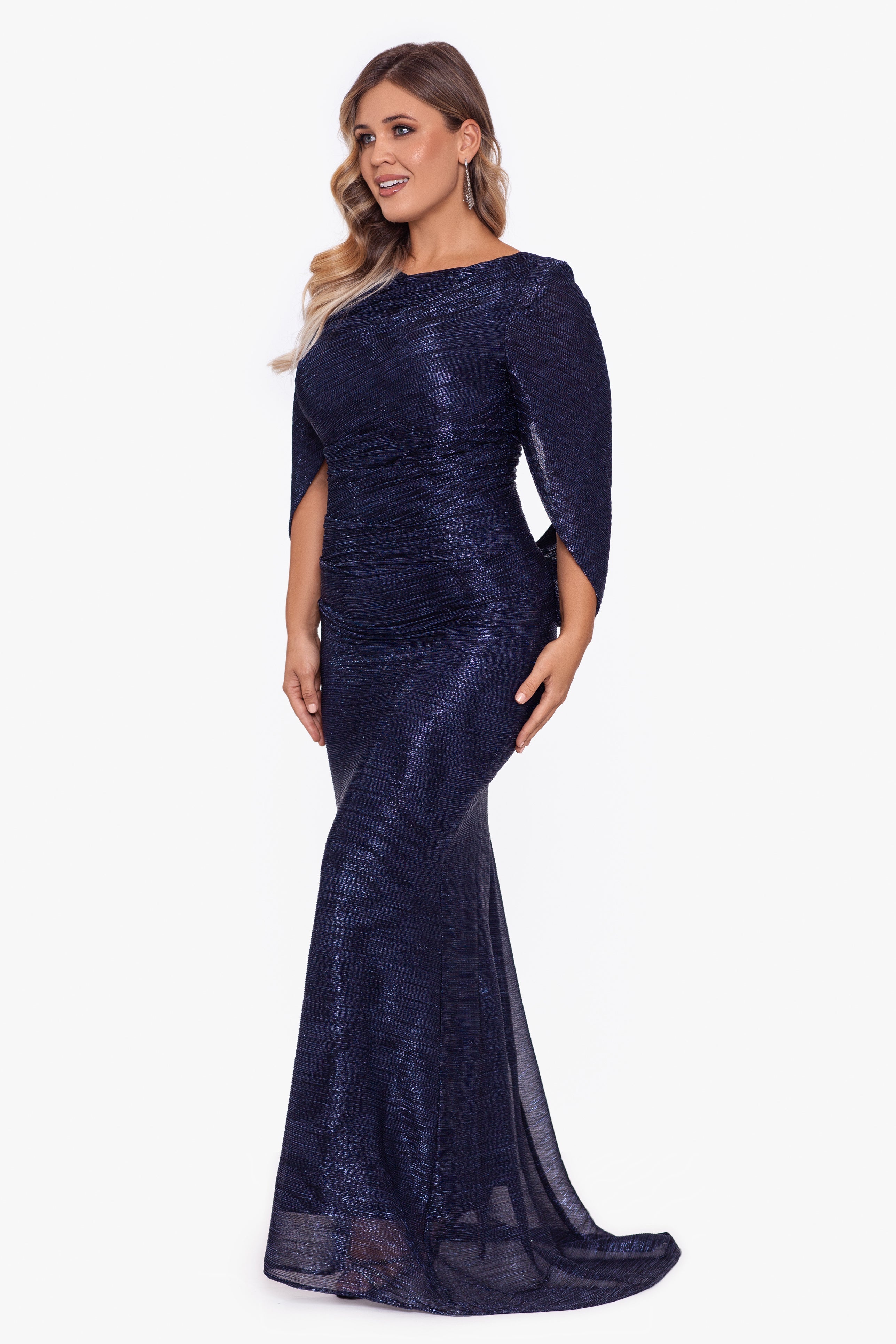 Plus "Elaine" Metallic Crinkle Long Dress