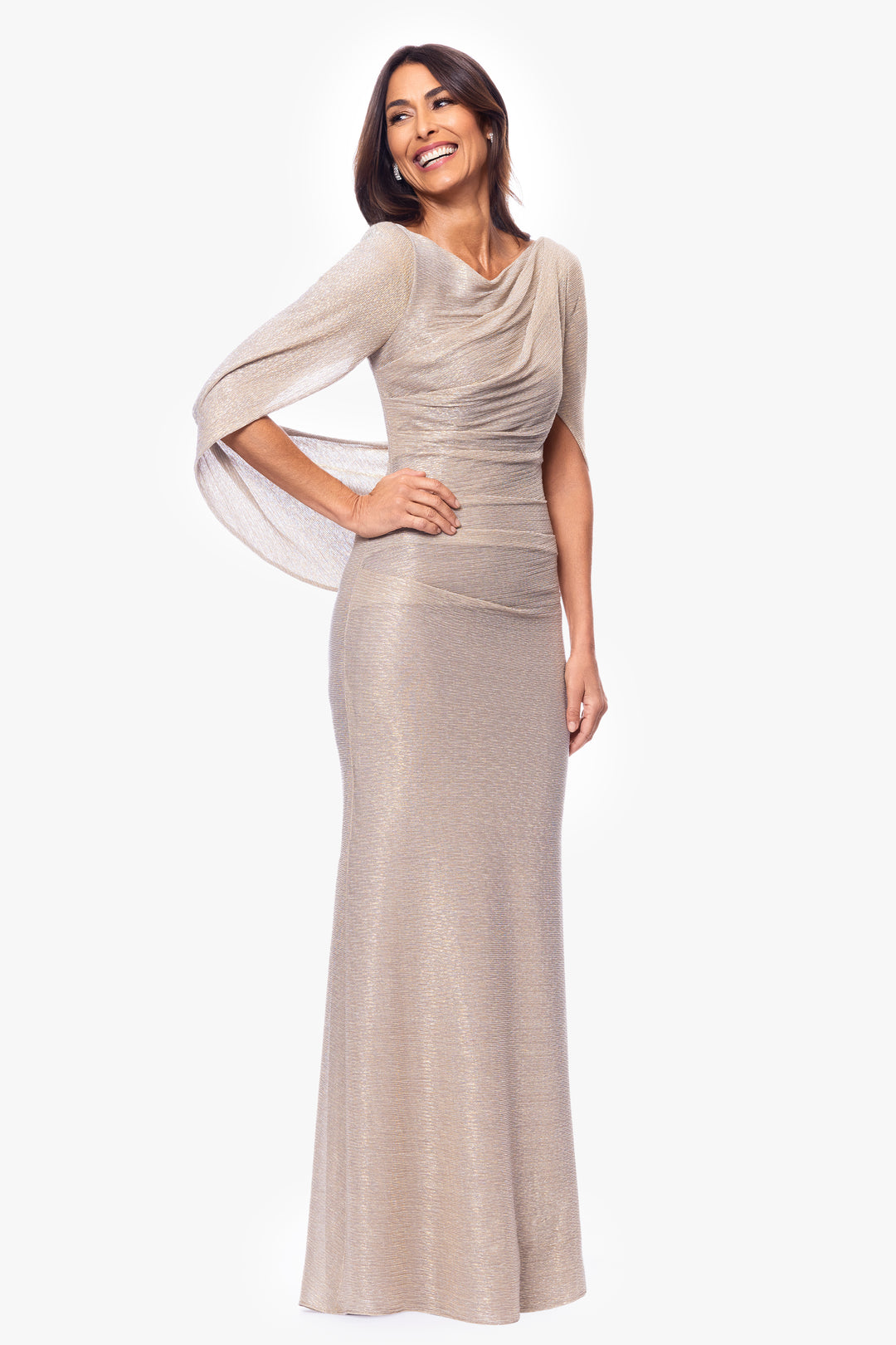 Petite "Celine" Boat Neck Crinkle Gown