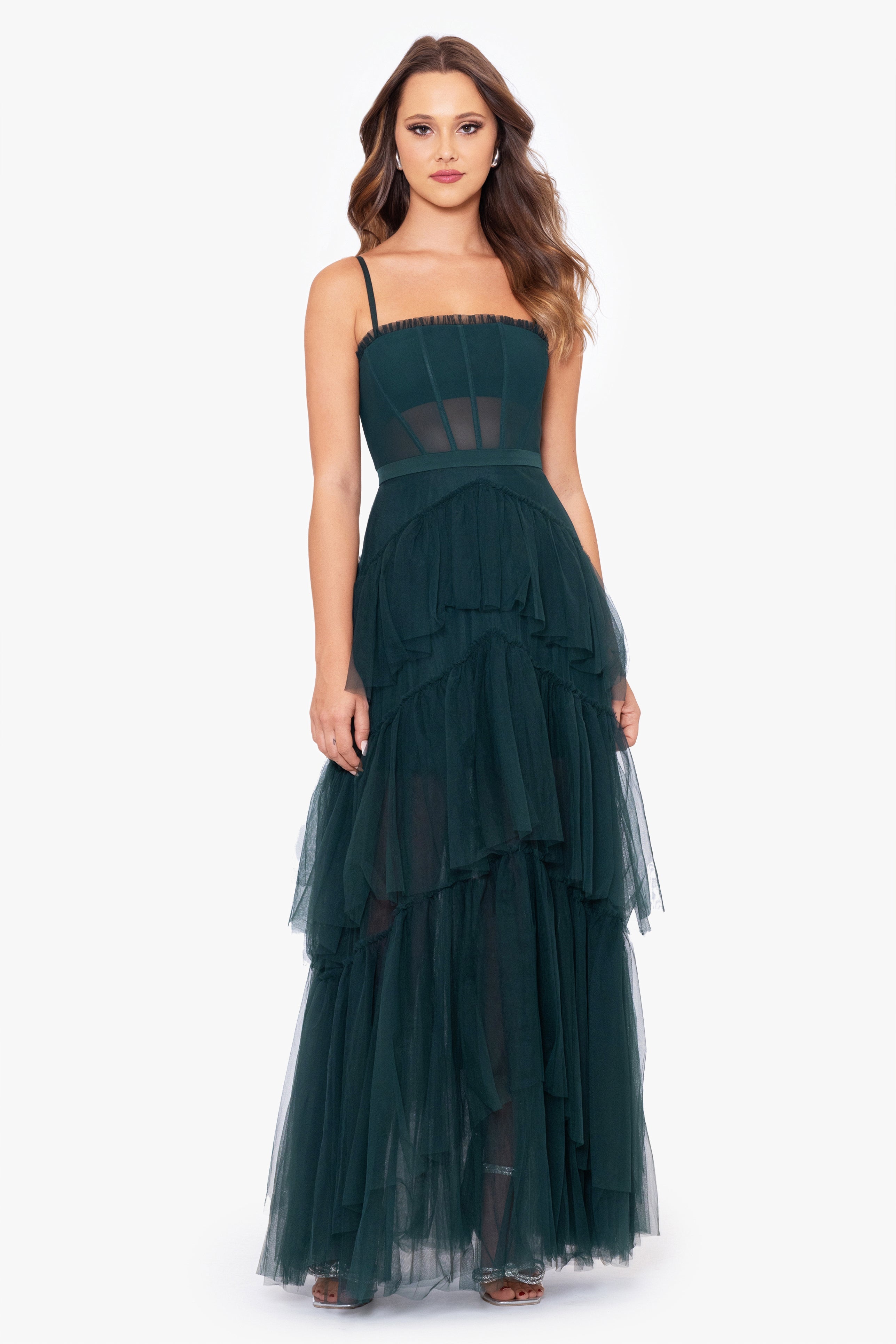 "Jasmine" Spaghetti Strap Mesh Corset Gown