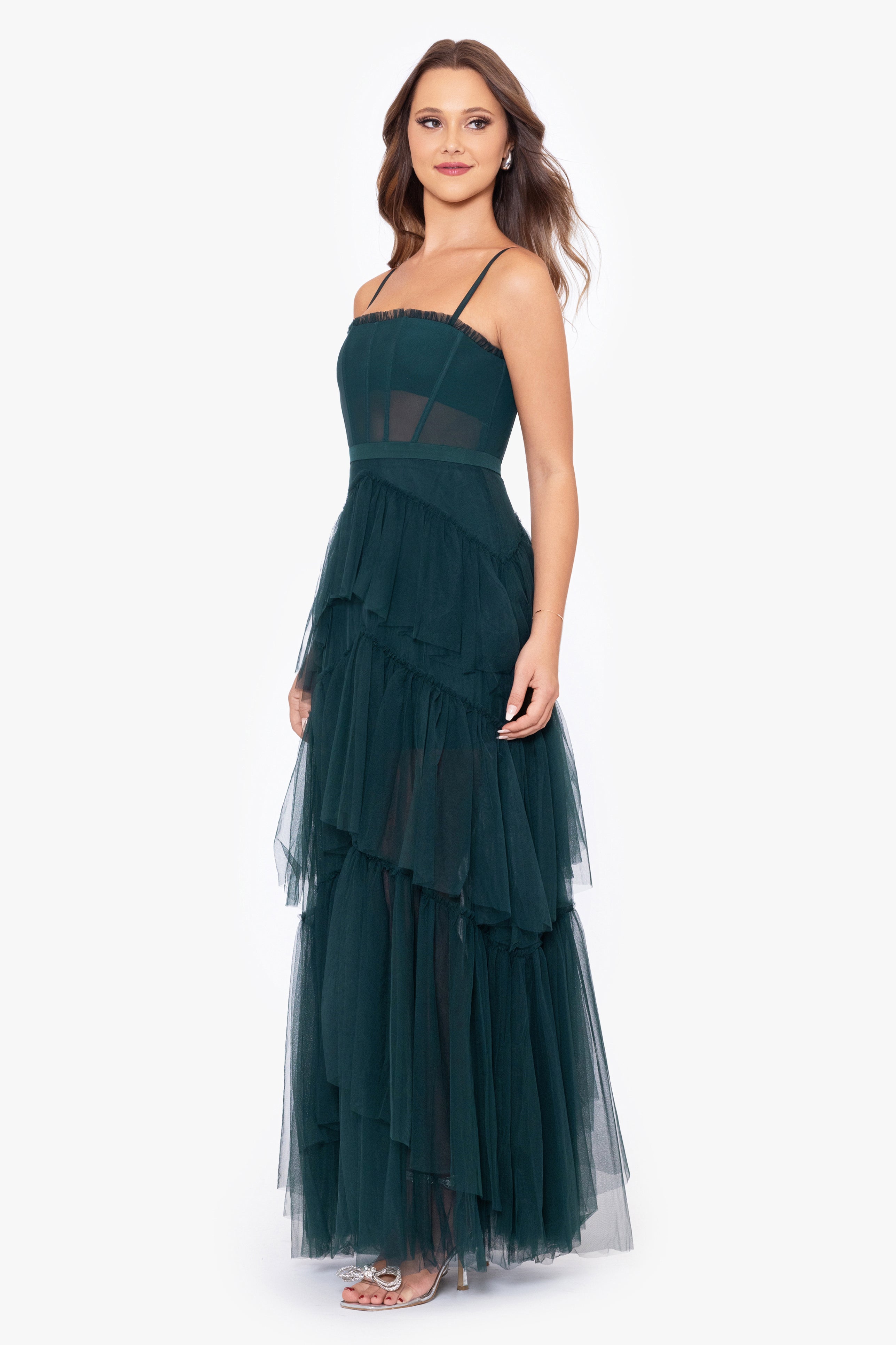 "Jasmine" Long Spaghetti Strap Mesh Corset Gown