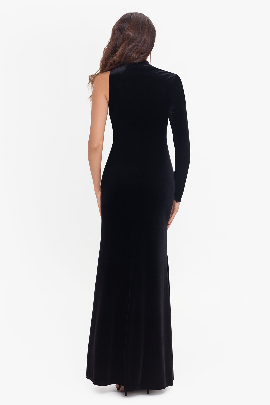 "Gabrielle" Long Sleeve One Shoulder Velvet Dress