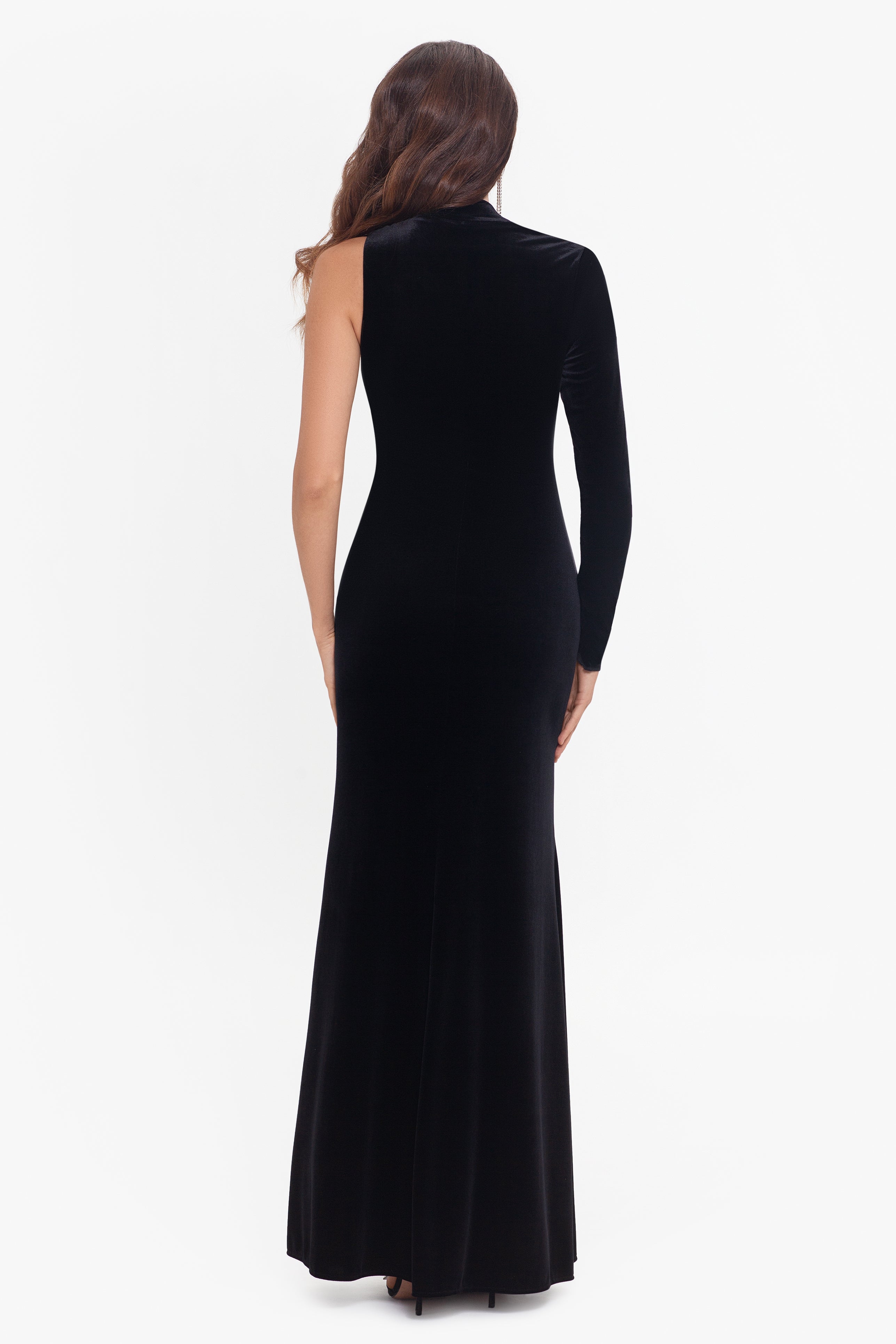 "Gabrielle" Long Sleeve One Shoulder Velvet Dress