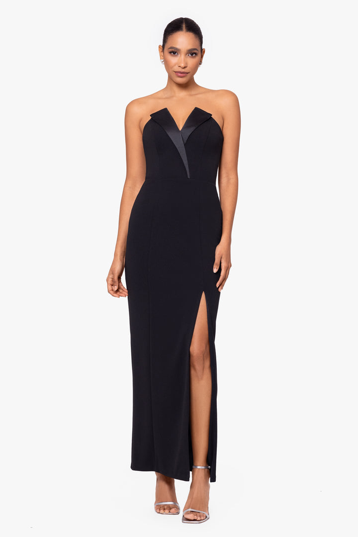 Petite "Violette" Long Strapless V Neck Tuxedo Dress