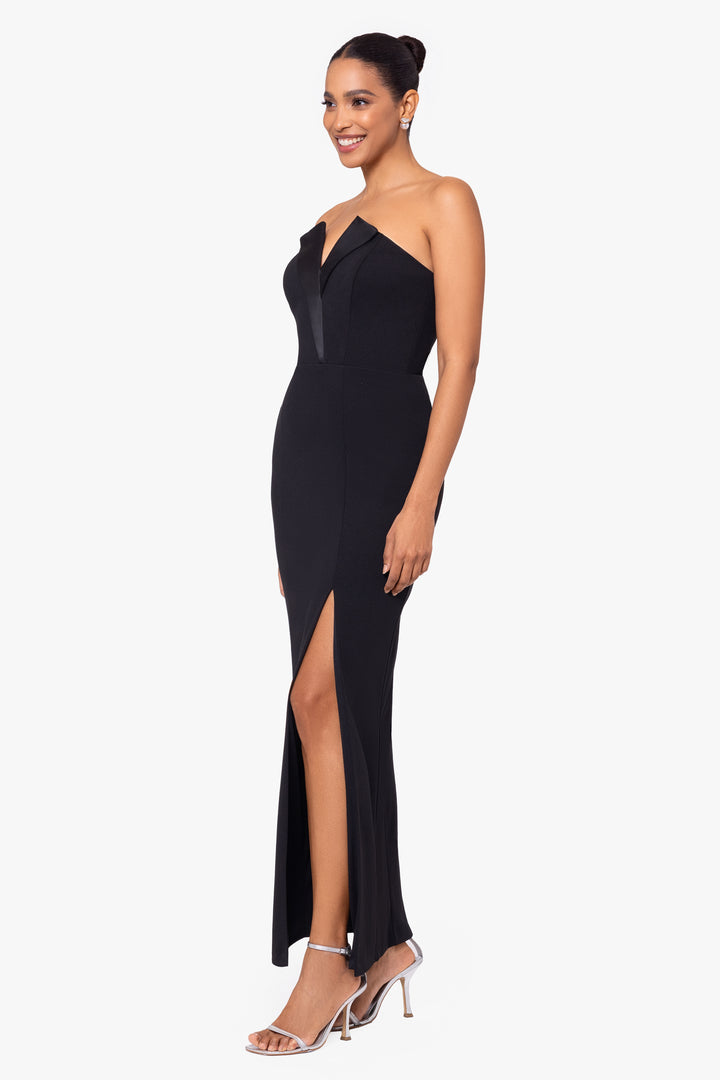 "Violette" Long Strapless V Neck Tuxedo Dress