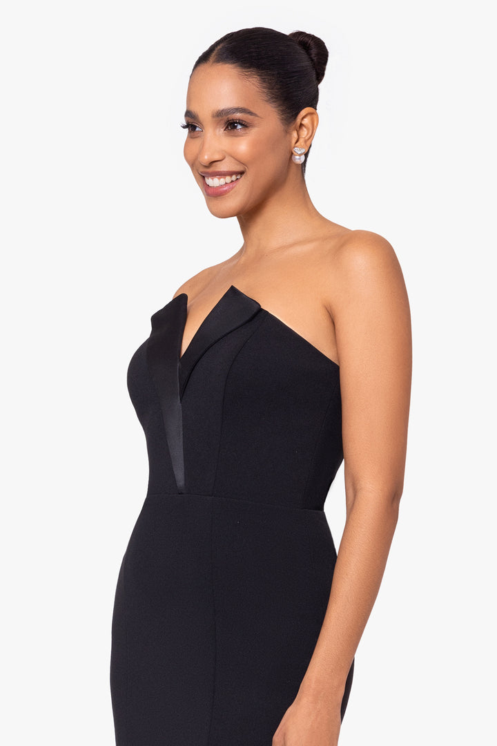 "Violette" Long Strapless V Neck Tuxedo Dress