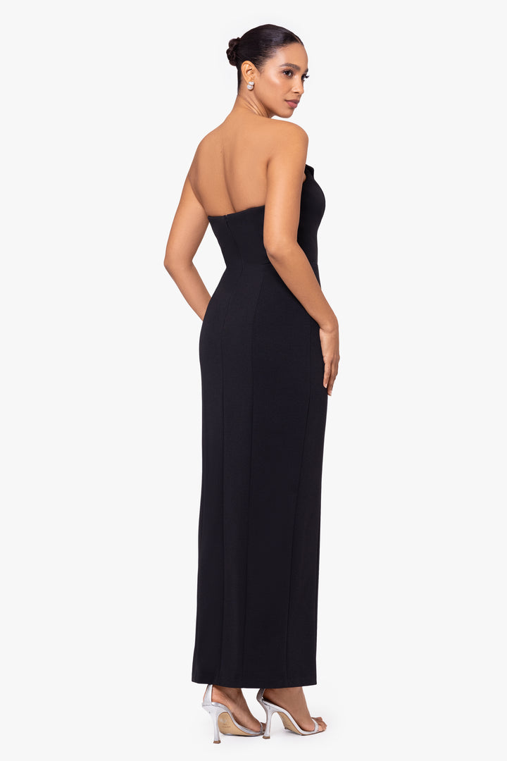 Petite "Violette" Long Strapless V Neck Tuxedo Dress