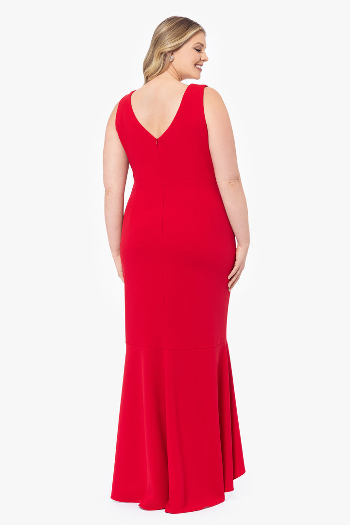 Plus "Candace" Long V- Neck Hi Low Cascade Dress