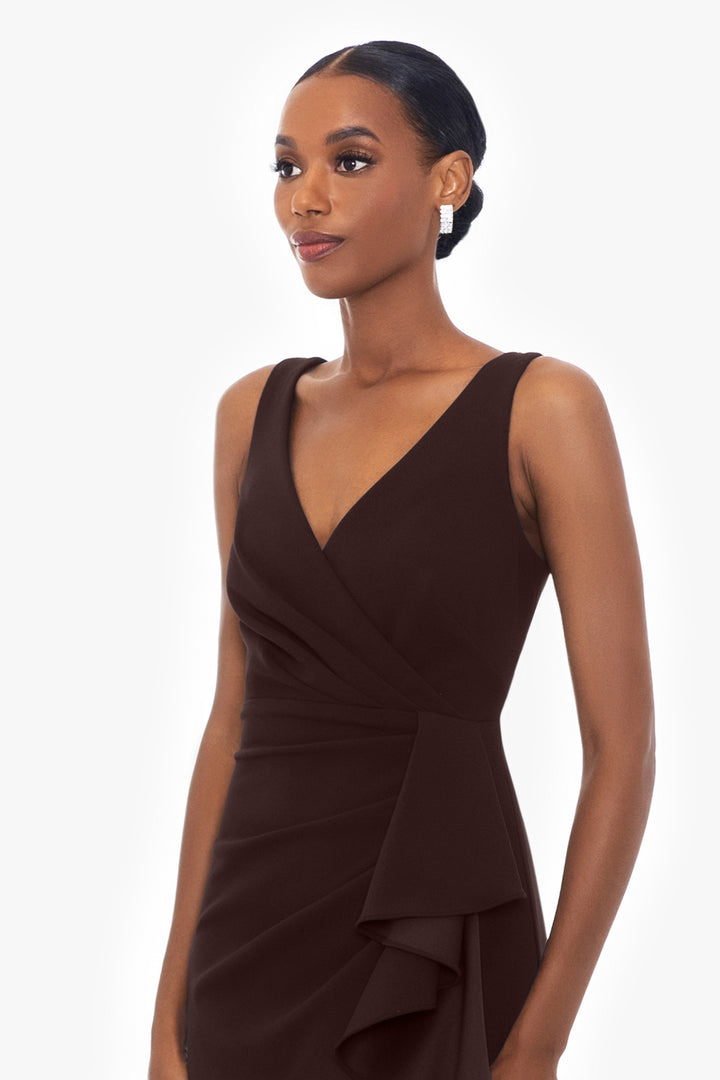 "Candace" Long V- Neck Hi Low Cascade Dress