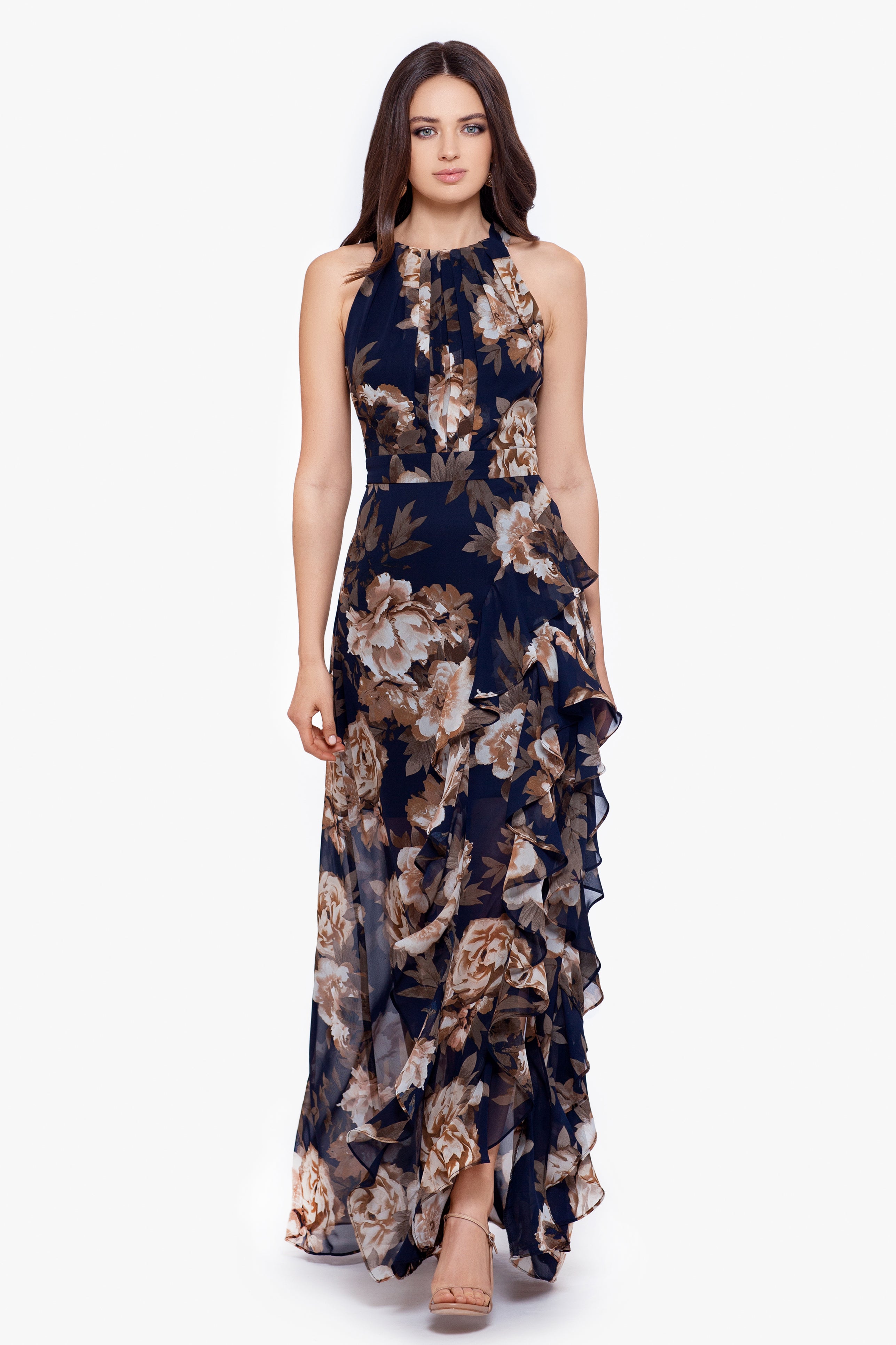 "Karla" Long Chiffon Print Dress