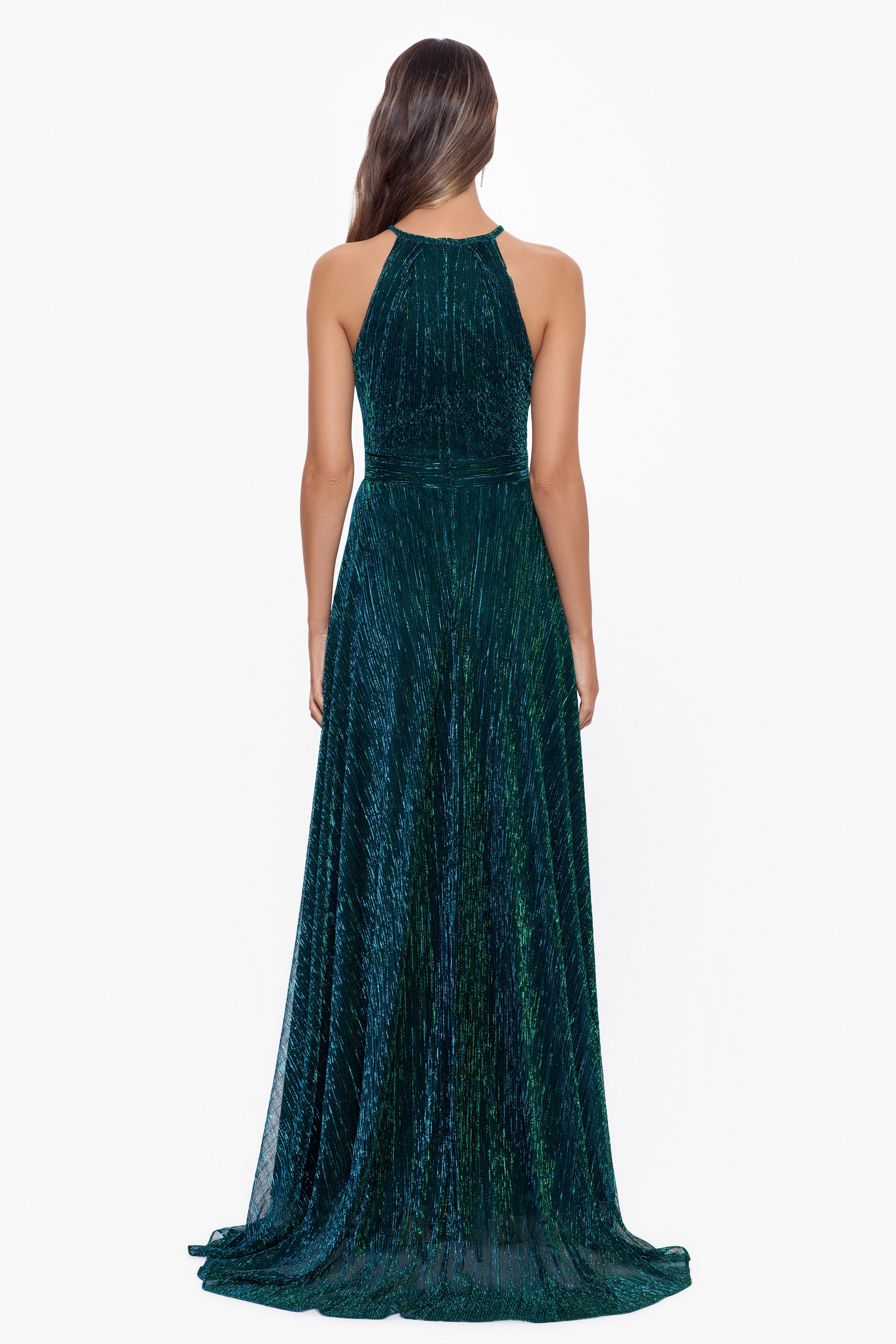 "Mila" Long Halter Metallic Dress - Betsy & Adam