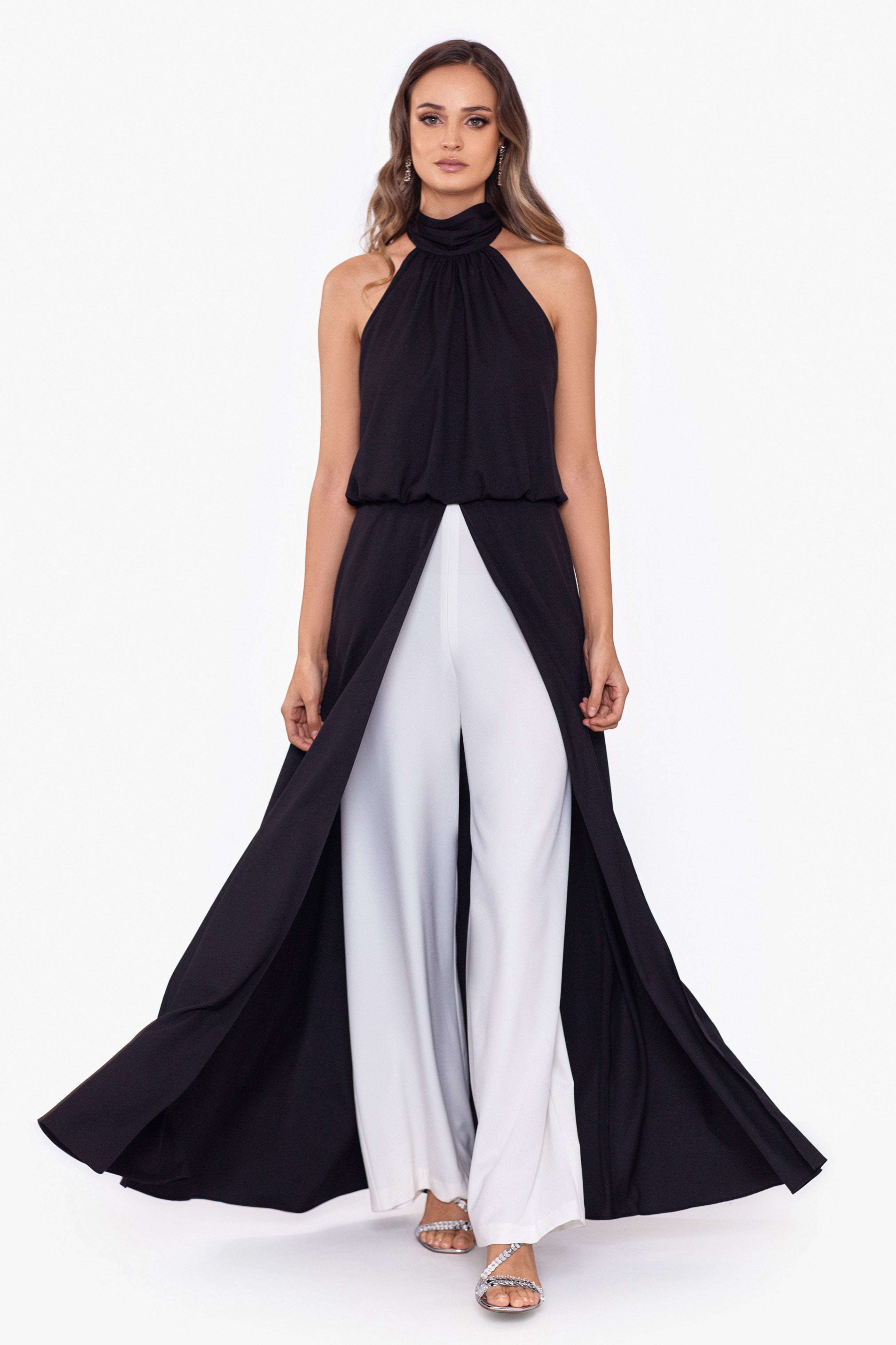 "Andrea" Two Tone Mock Neck Cowl Jumpsuit