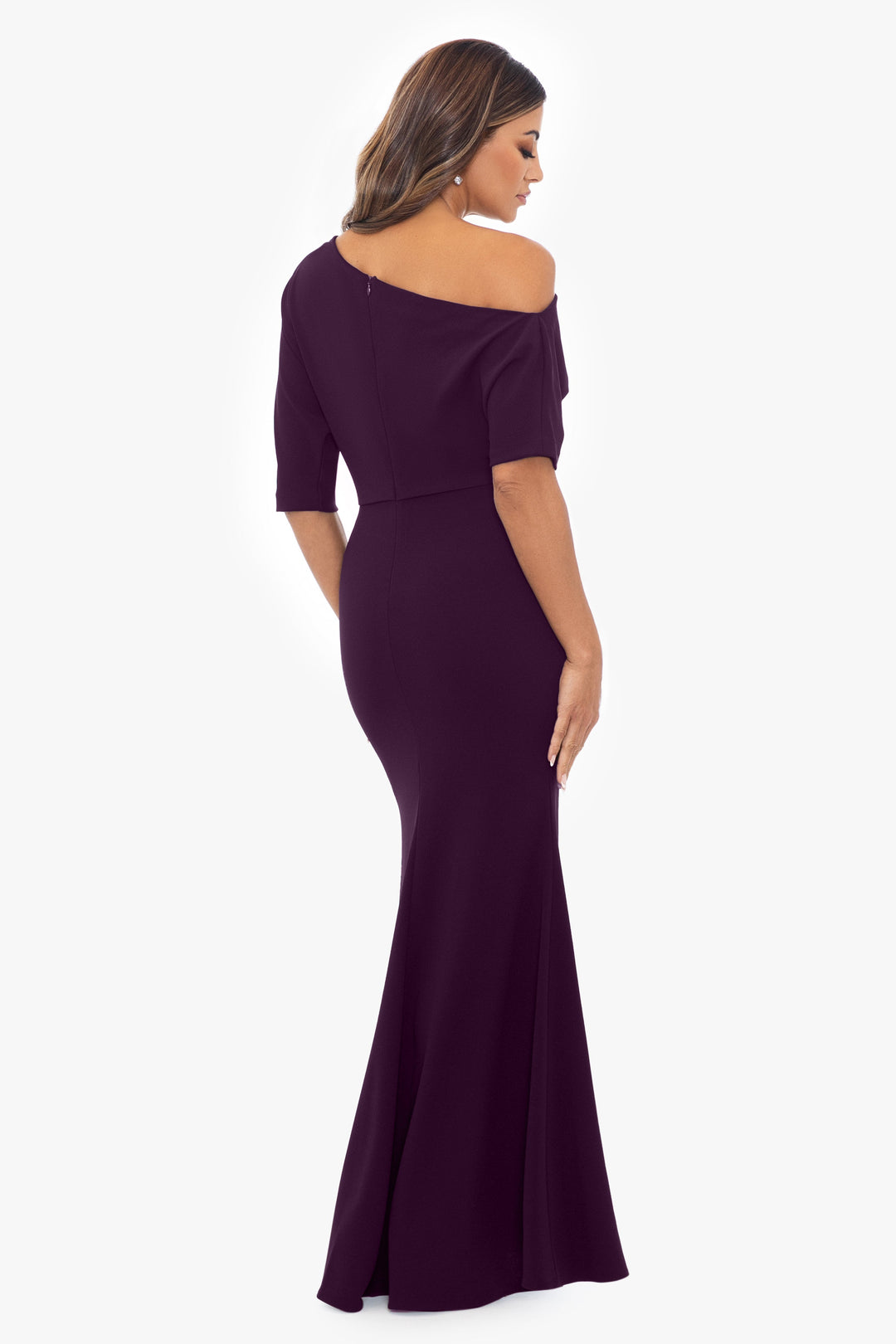 "Madeline" Long Scuba Crepe Off the Shoulder Drop Dress