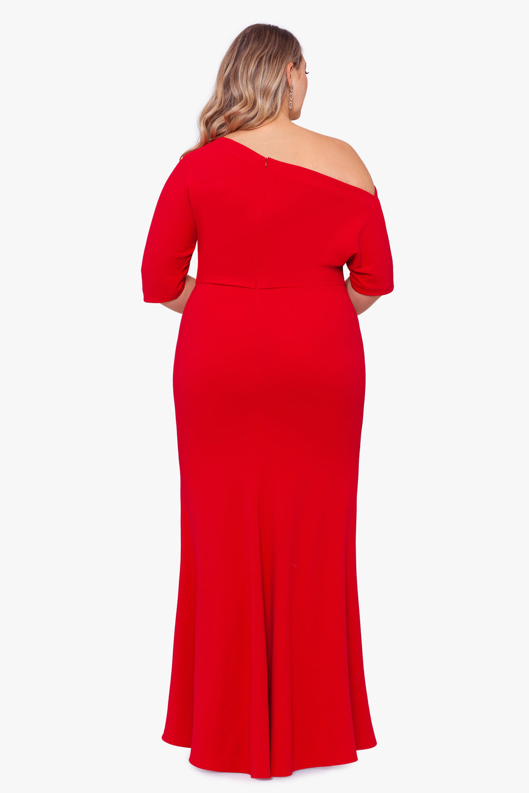 Plus "Madeline" Long Scuba Crepe Off the Shoulder Drop Dress