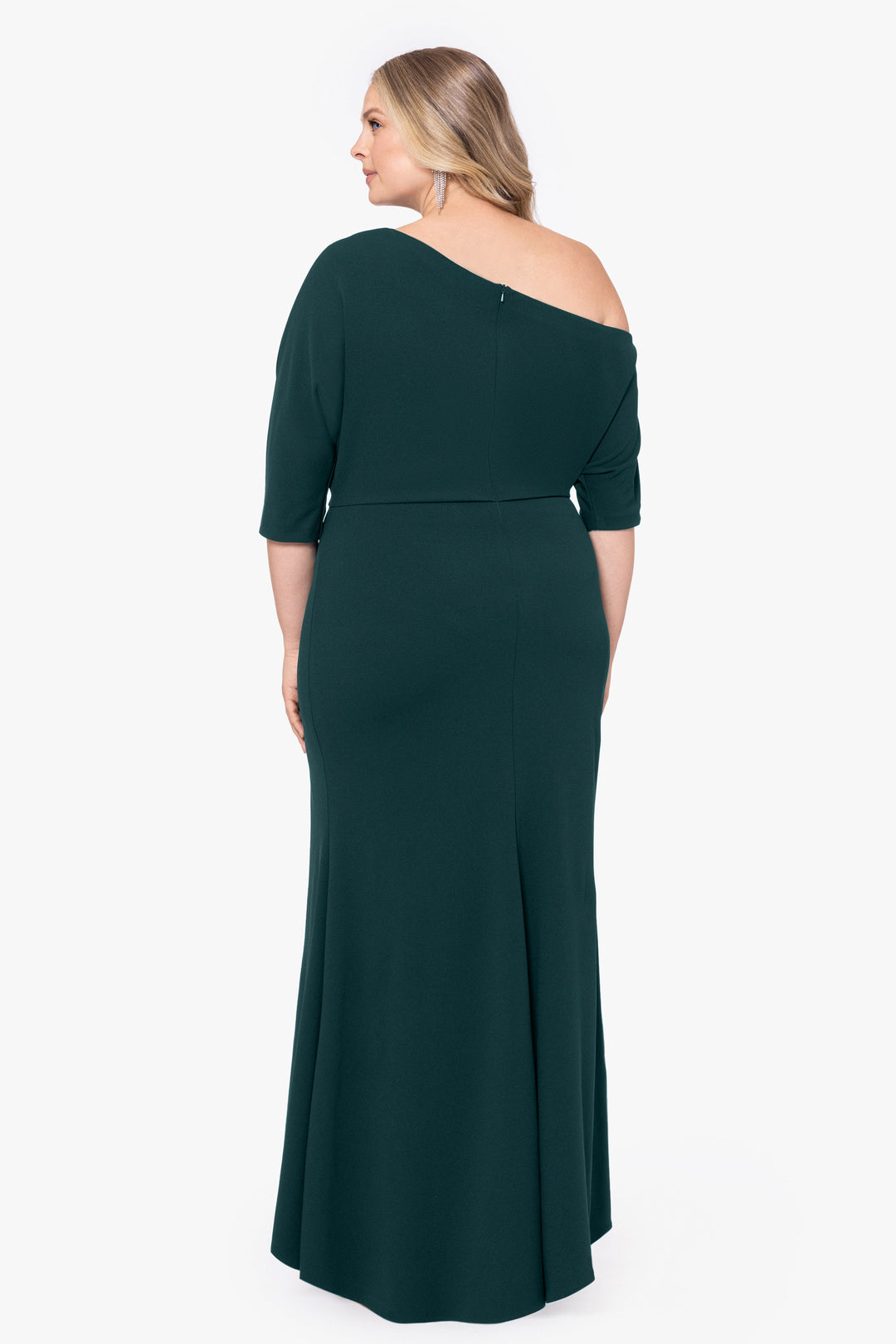 Plus "Madeline" Long Scuba Crepe Off the Shoulder Drop Dress