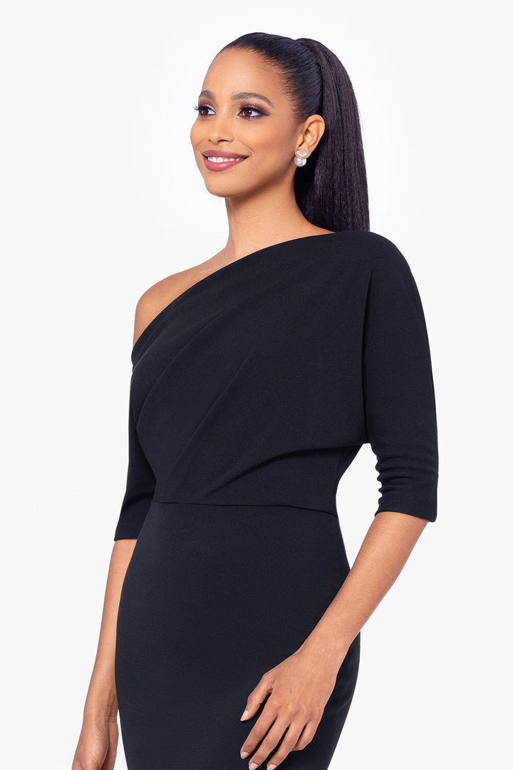 "Madeline" Long Scuba Crepe Off the Shoulder Drop Dress