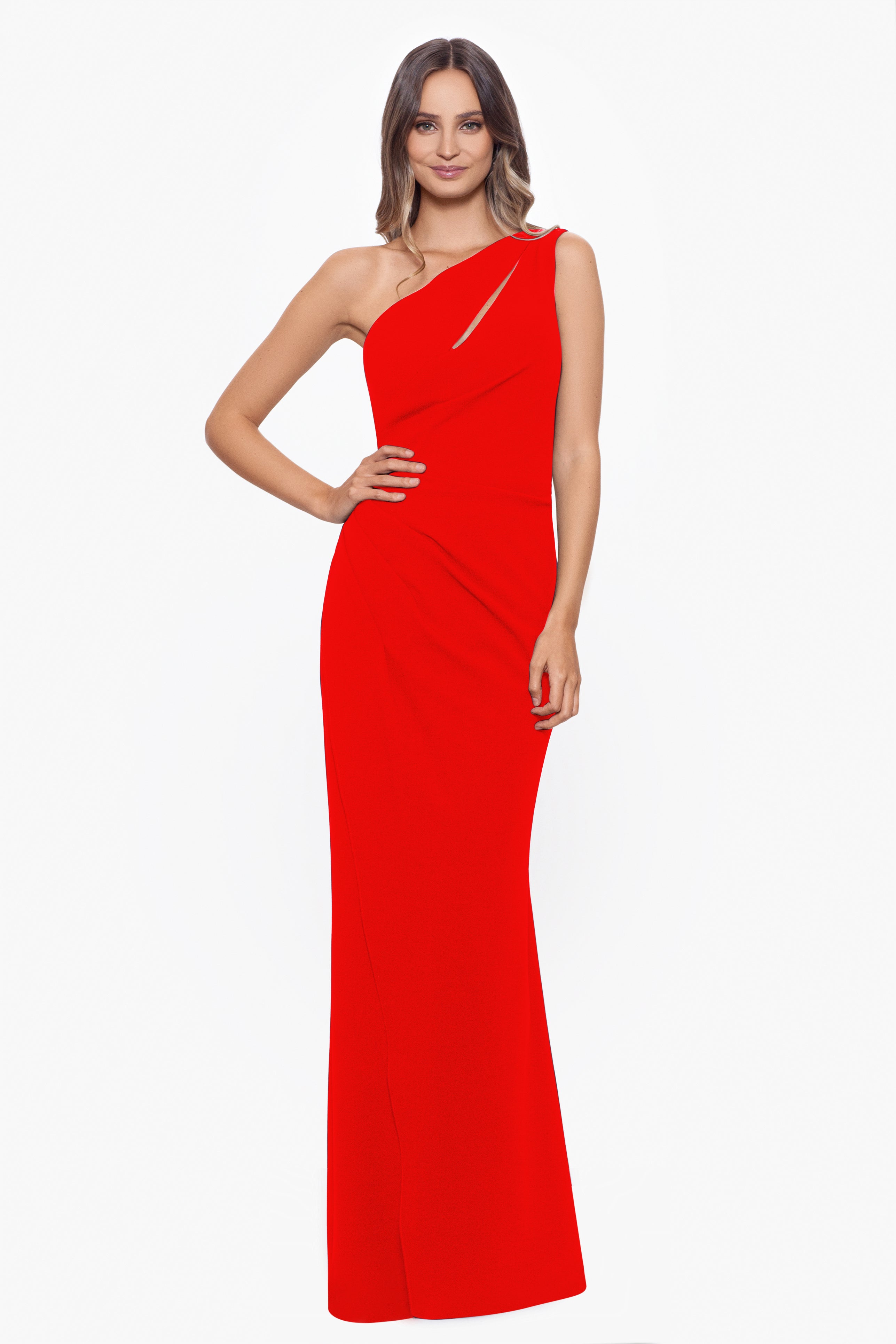 "True" Long One Shoulder Side Ruche Dress