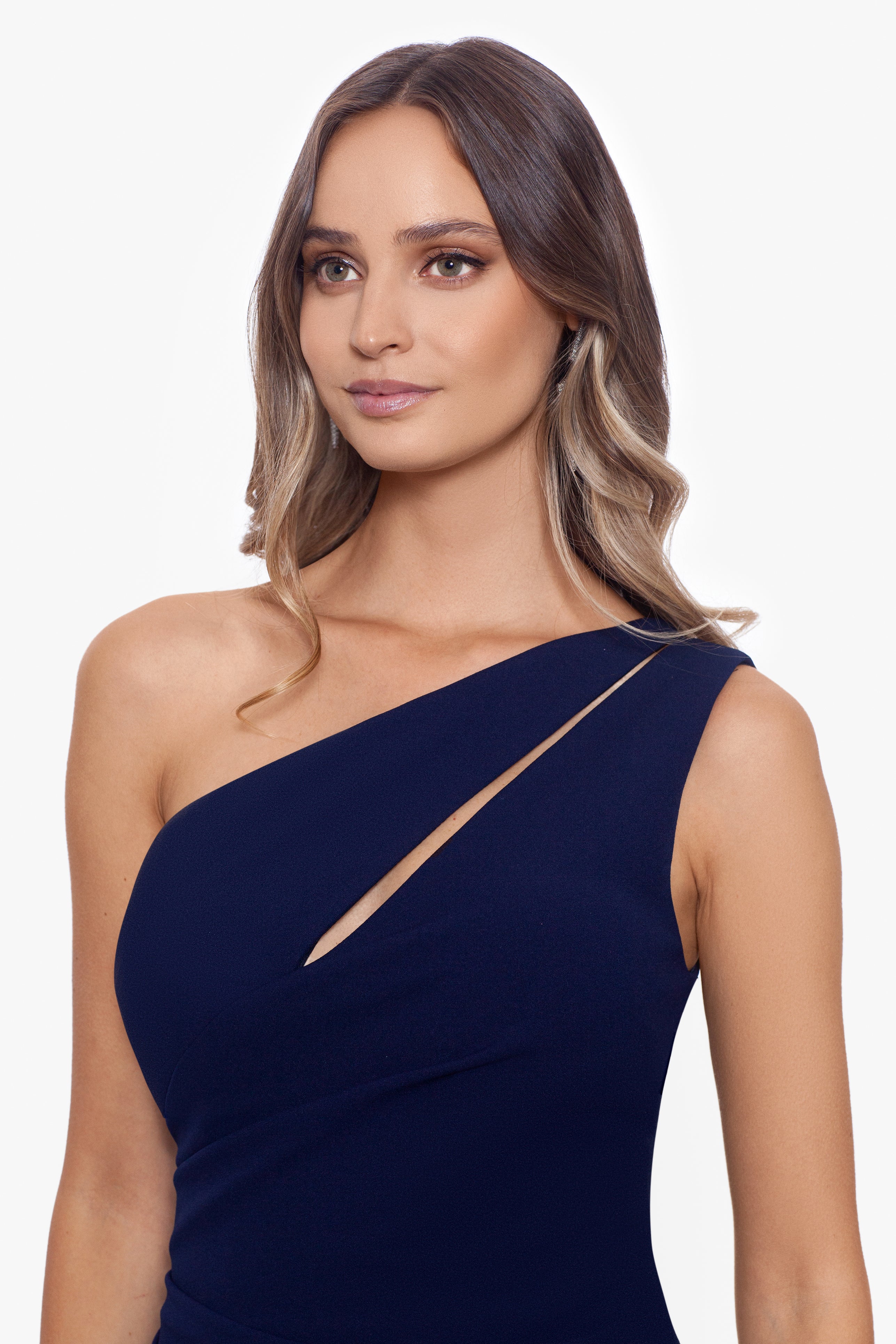 "True" Long One Shoulder Side Ruche Dress