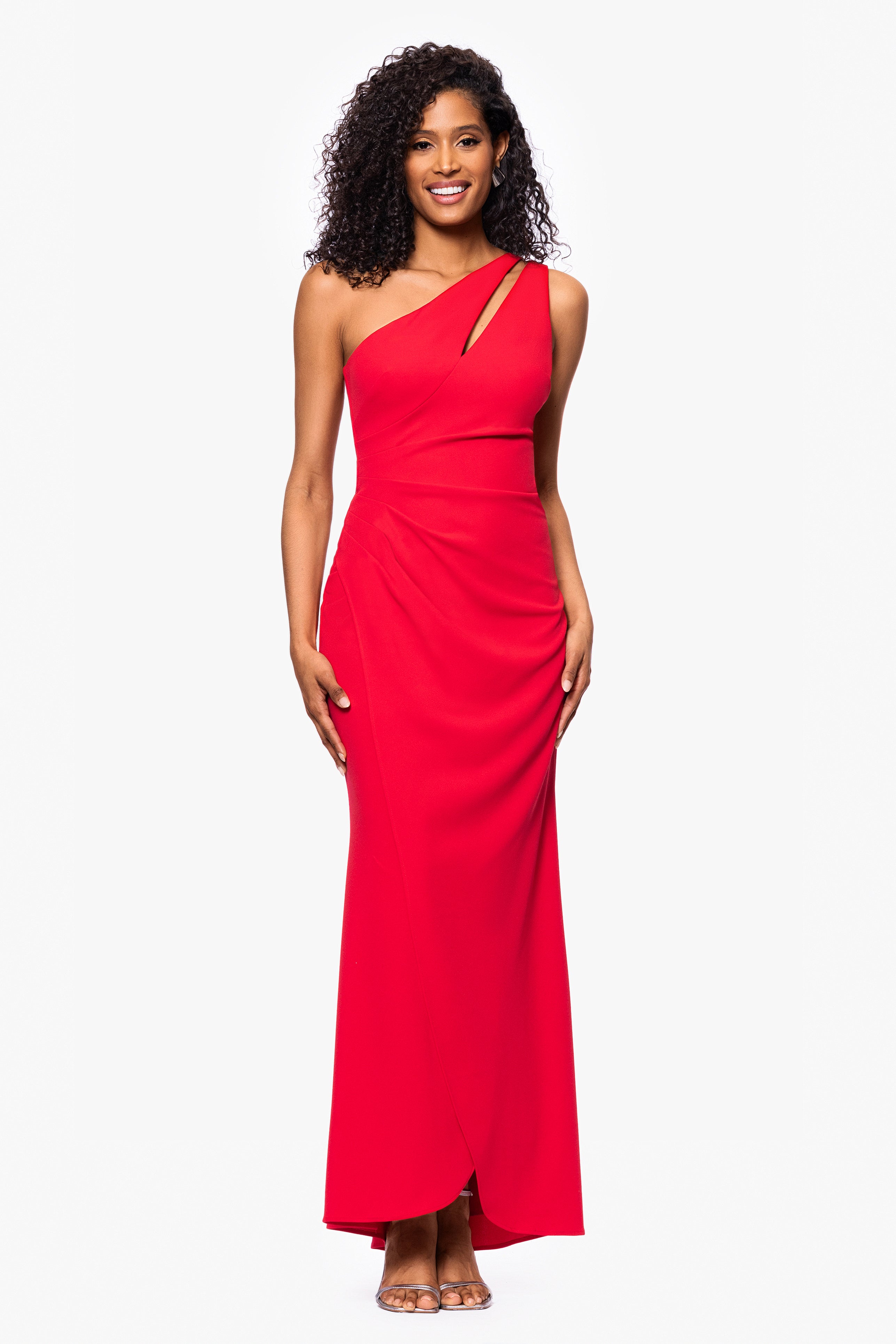 "True" Long One Shoulder Side Ruche Dress