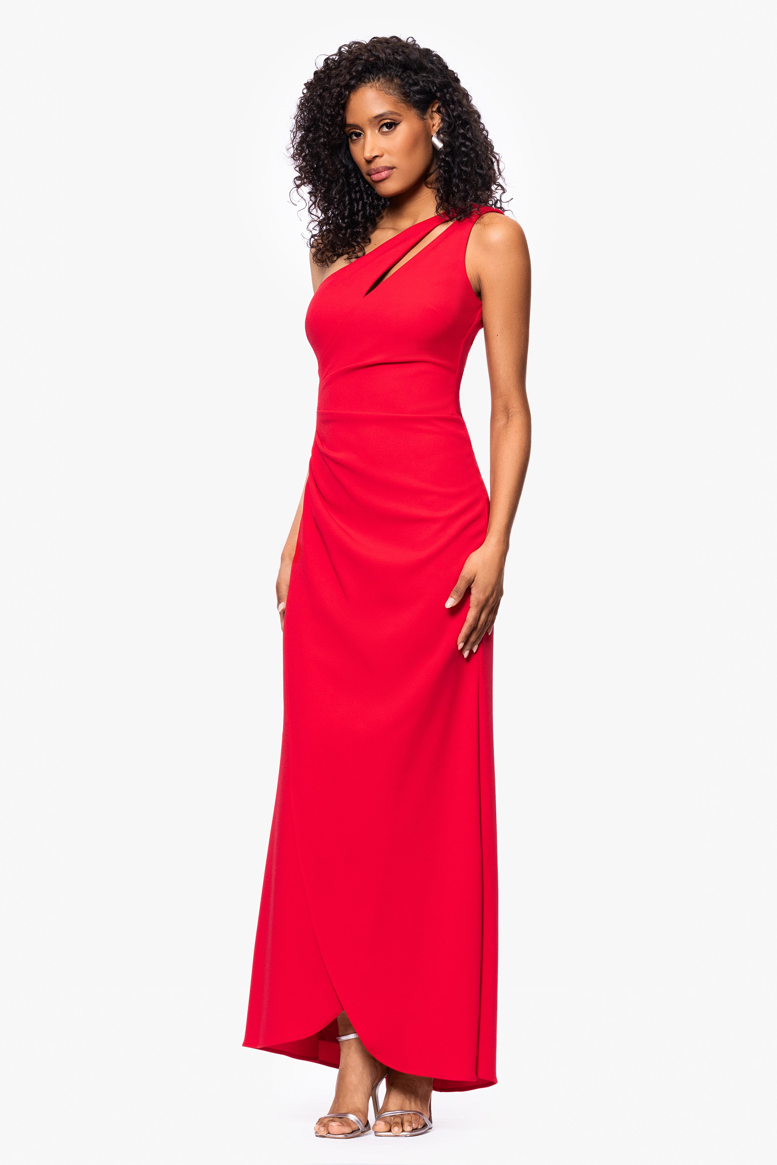 "True" Long One Shoulder Side Ruche Dress