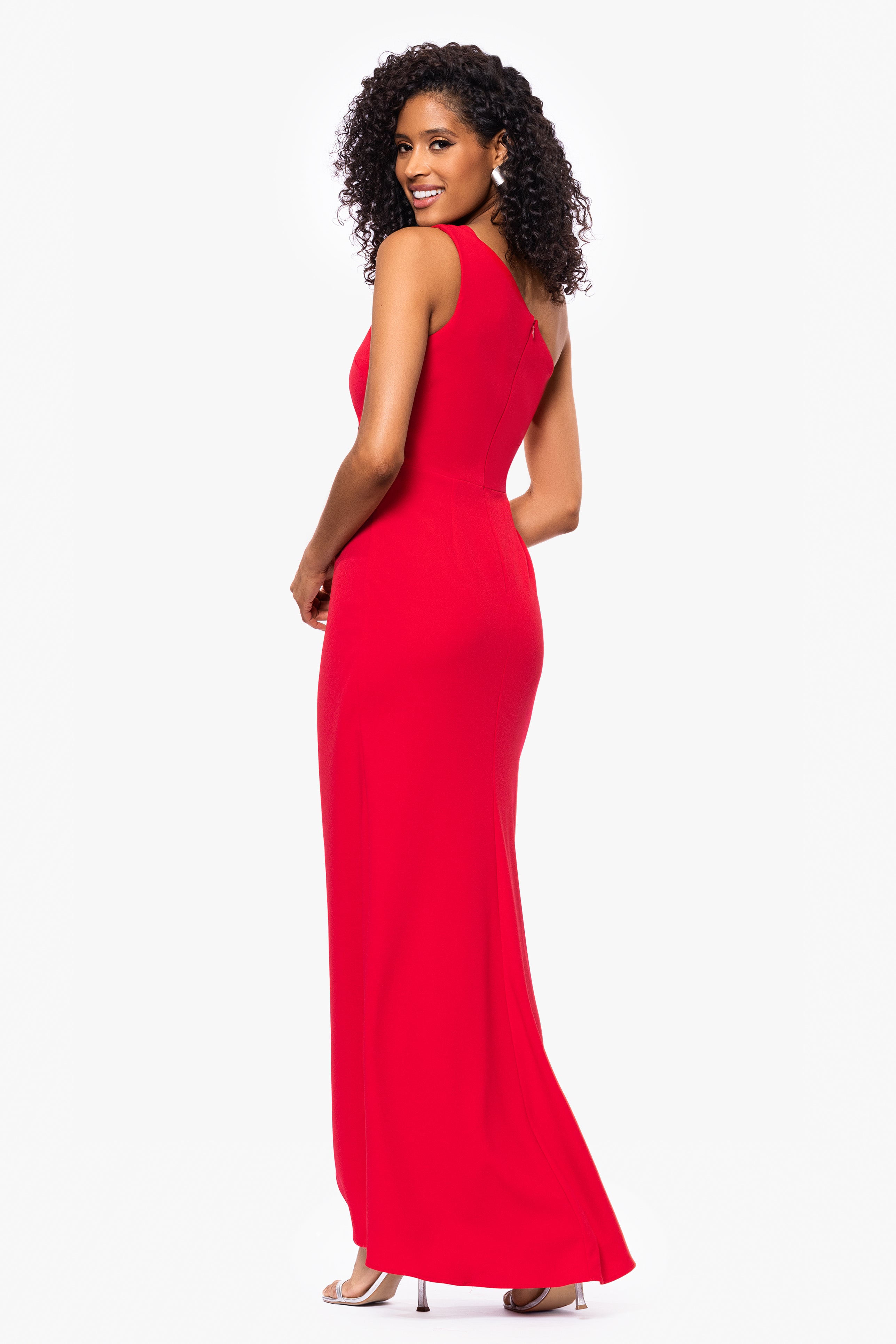 "True" Long One Shoulder Side Ruche Dress