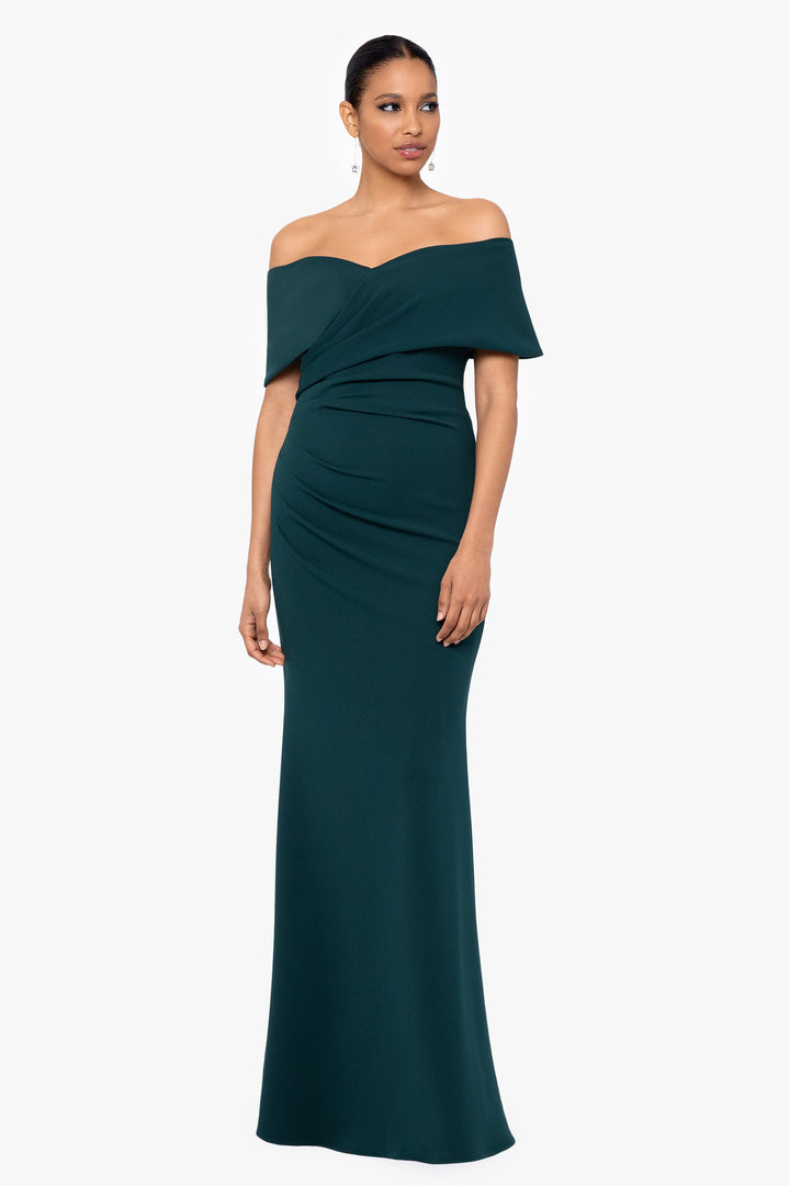 "Tanya" Long Off The Shoulder Scuba Crepe Dress