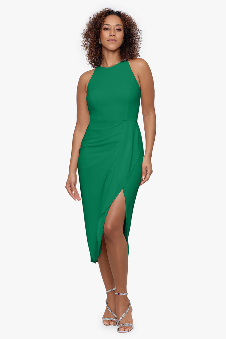 "Deborah" Midi Halter Scuba Crepe Sarong Dress