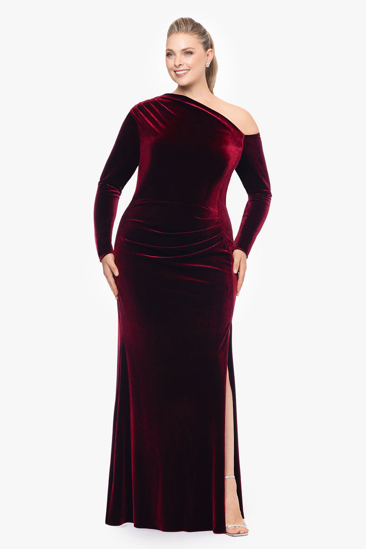 Plus "Annette" Long Velvet Drop Shoulder Long Sleeve Dress