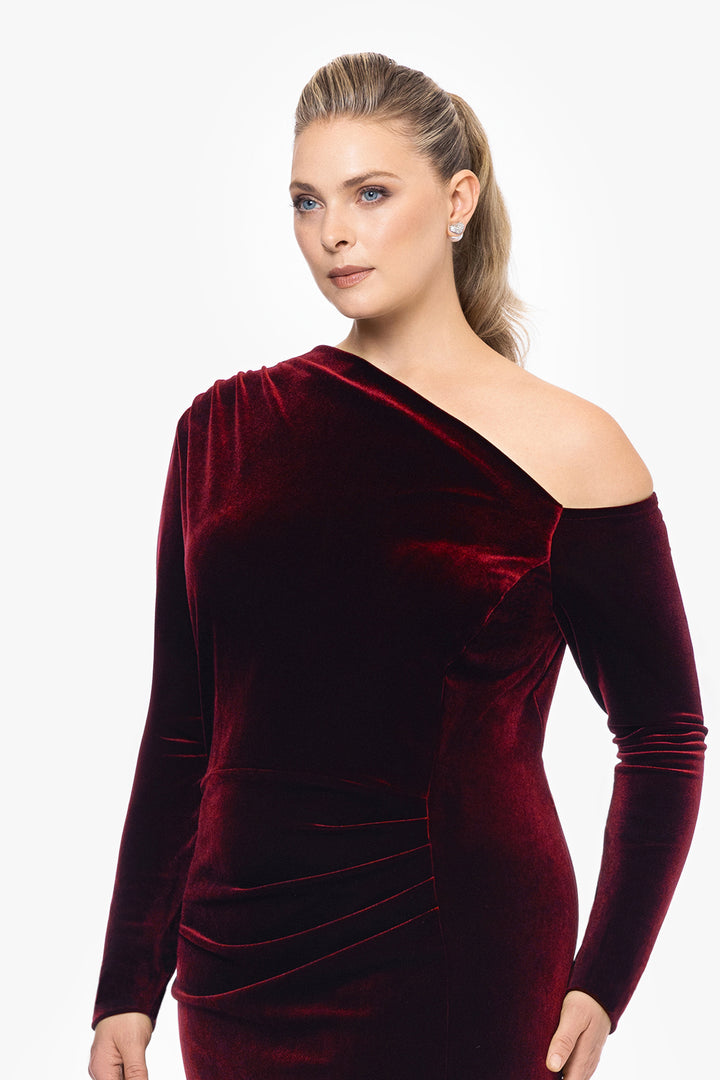 Plus "Annette" Long Velvet Drop Shoulder Long Sleeve Dress