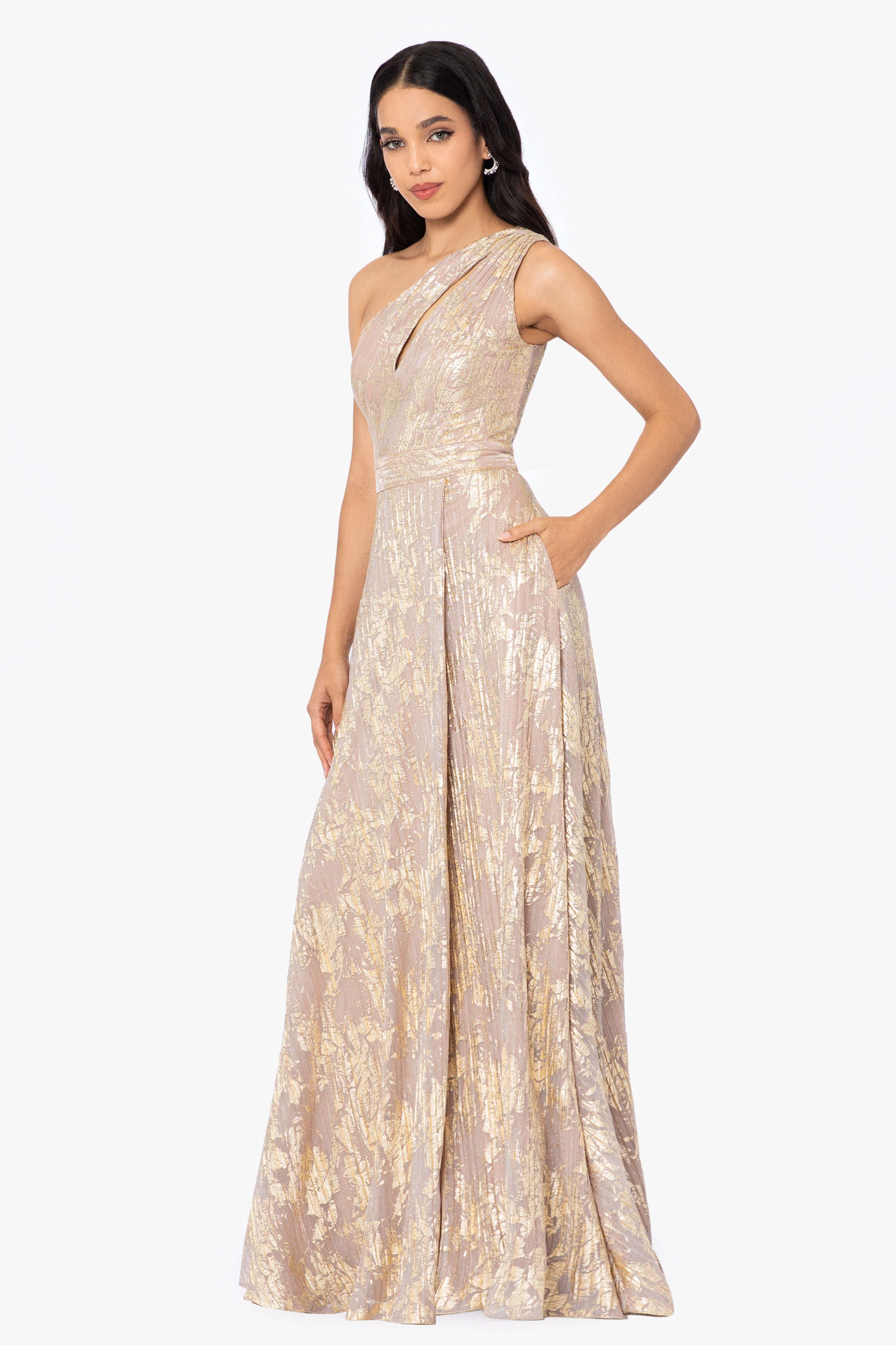 "Zayna" One Shoulder Floor Length Keyhole Dress