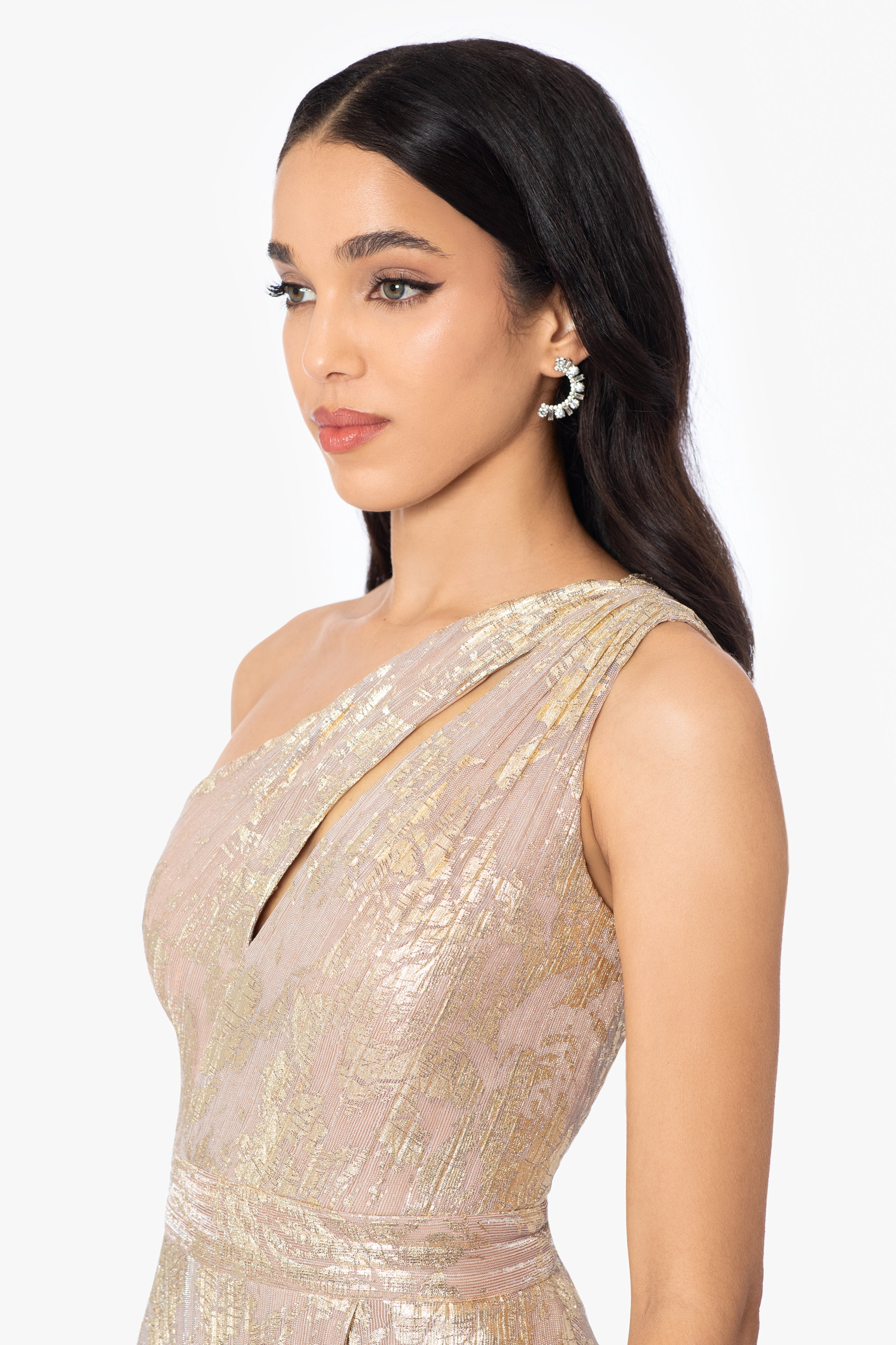 "Zayna" One Shoulder Floor Length Keyhole Dress