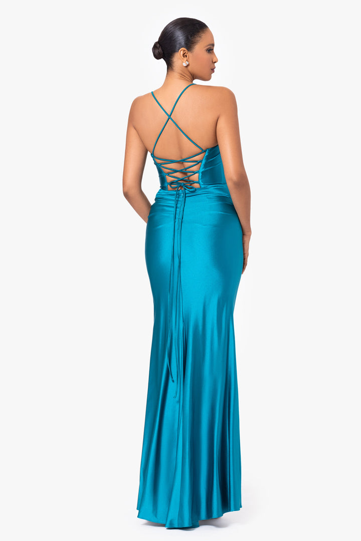 "Talia" Long Sateen Corset Lace Up Back Dress