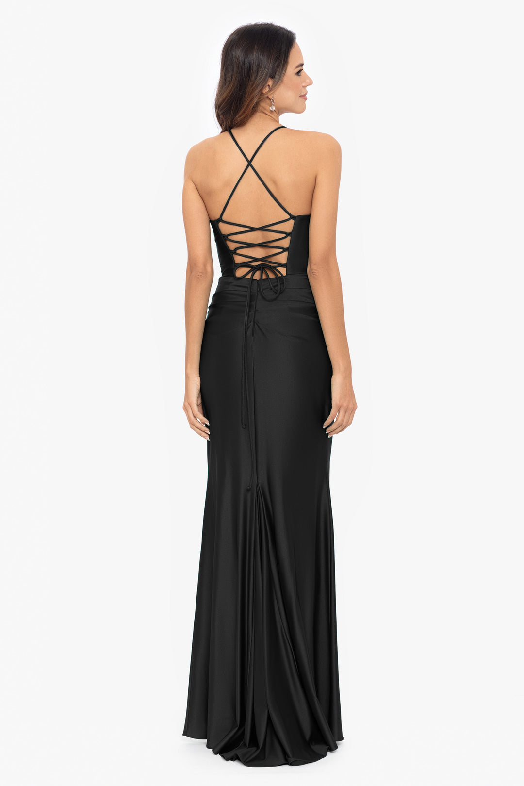 "Talia" Long Sateen Corset Lace Up Back Dress