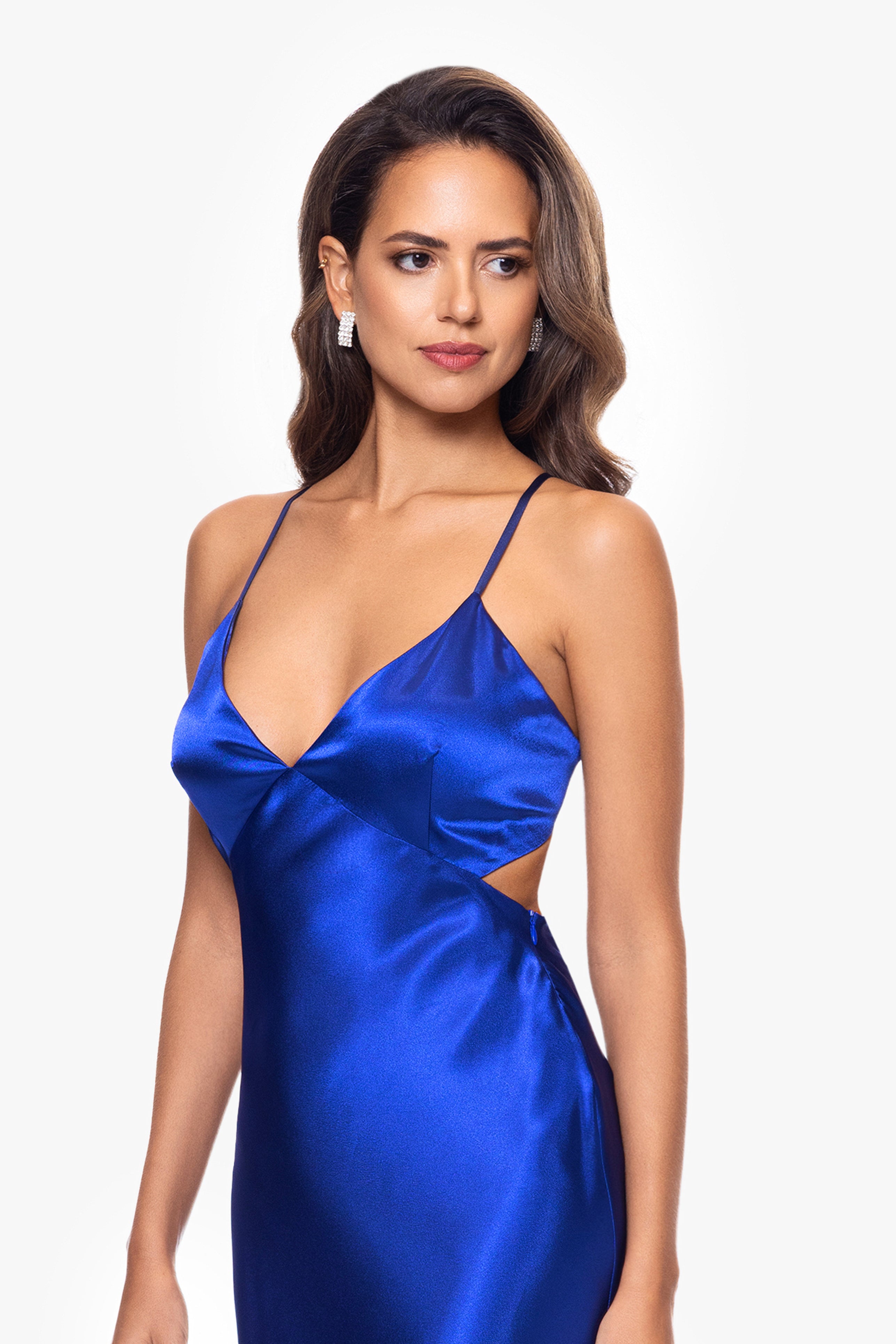 Petite "Grace" Long Spaghetti Strap Tieback Dress