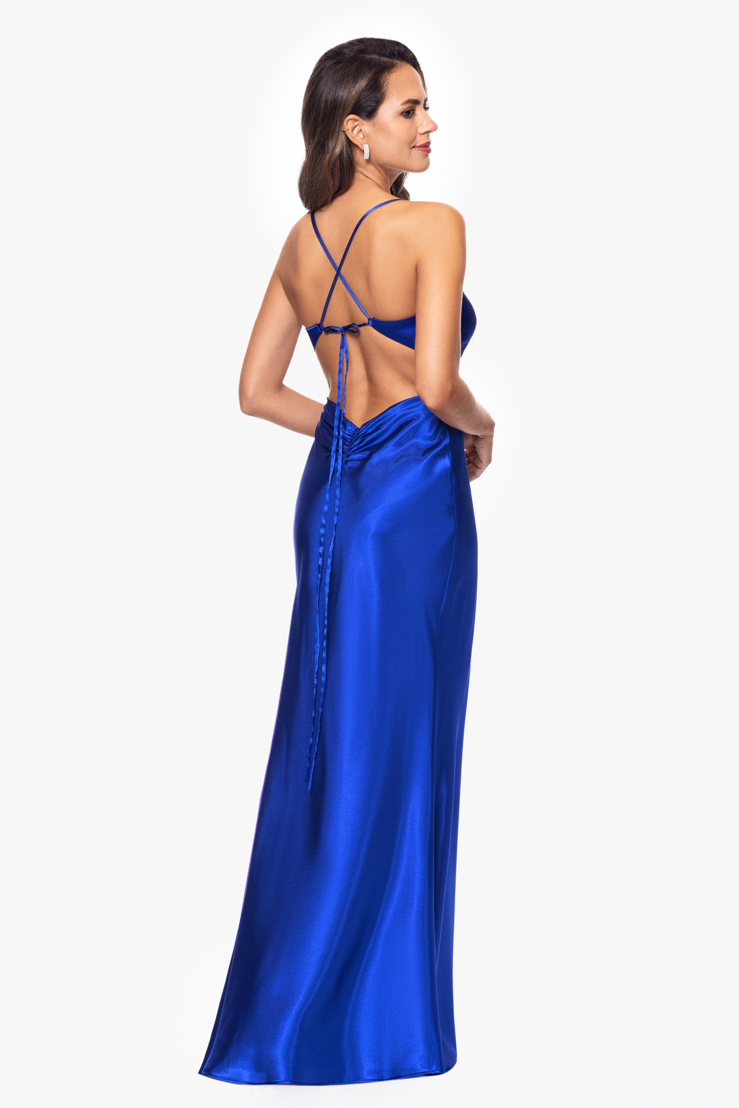 Petite "Grace" Long Spaghetti Strap Tieback Dress