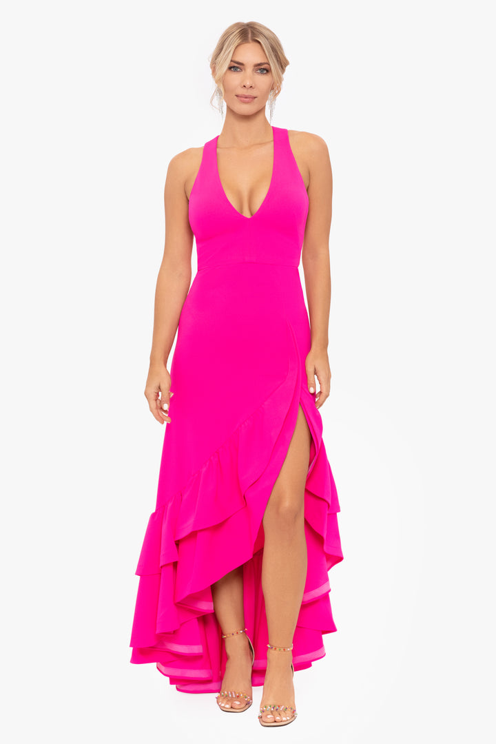 "Mae" V Neck Ruffle Tier Scuba Crepe Dress