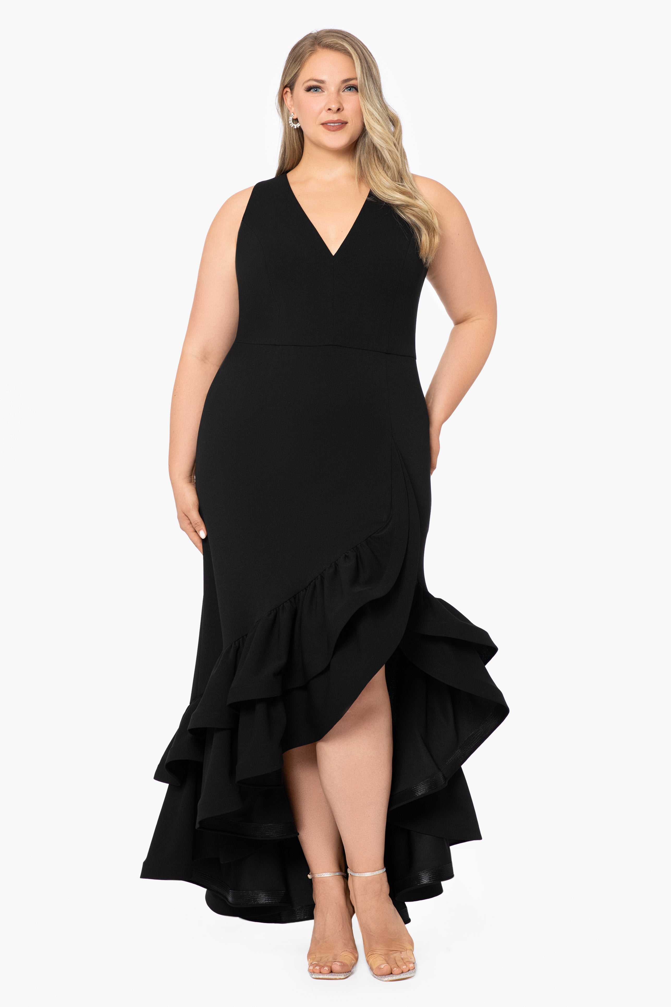 Plus "Mae" V-Neck Scuba Crepe Dress