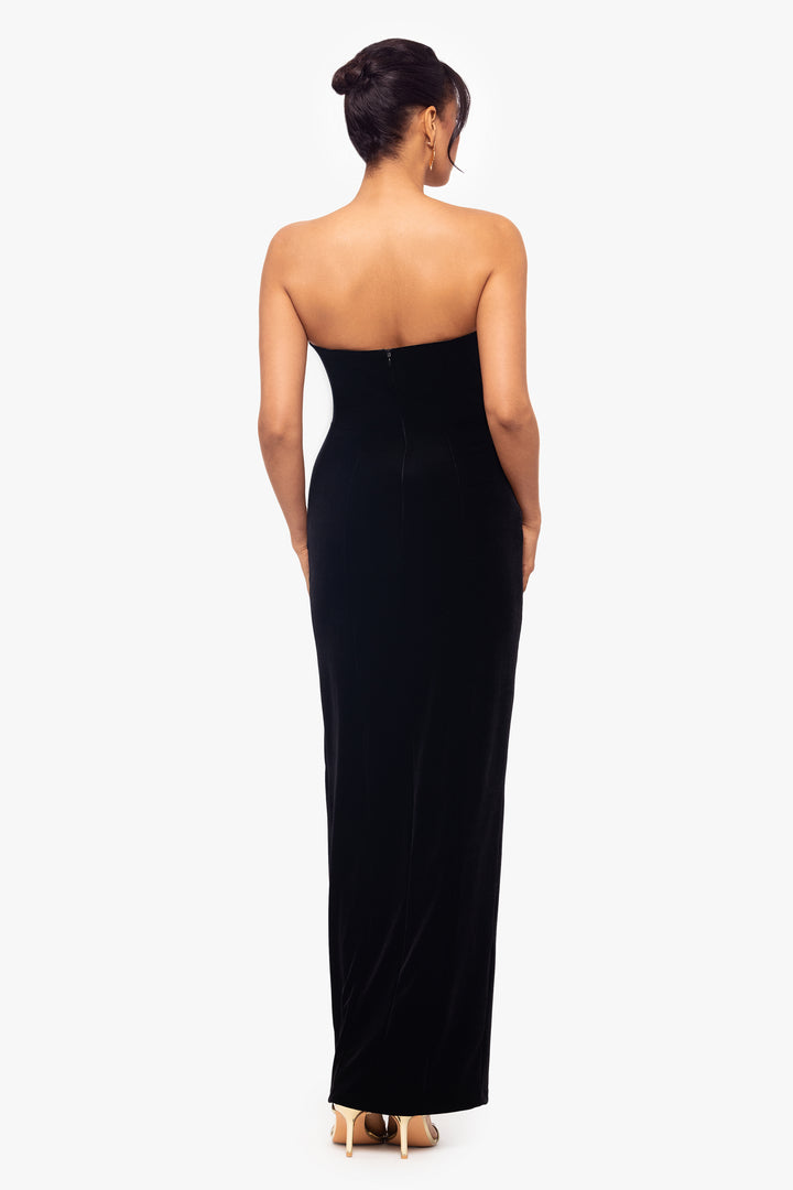 "Liliana" Long Velvet Strapless Tuxedo Dress