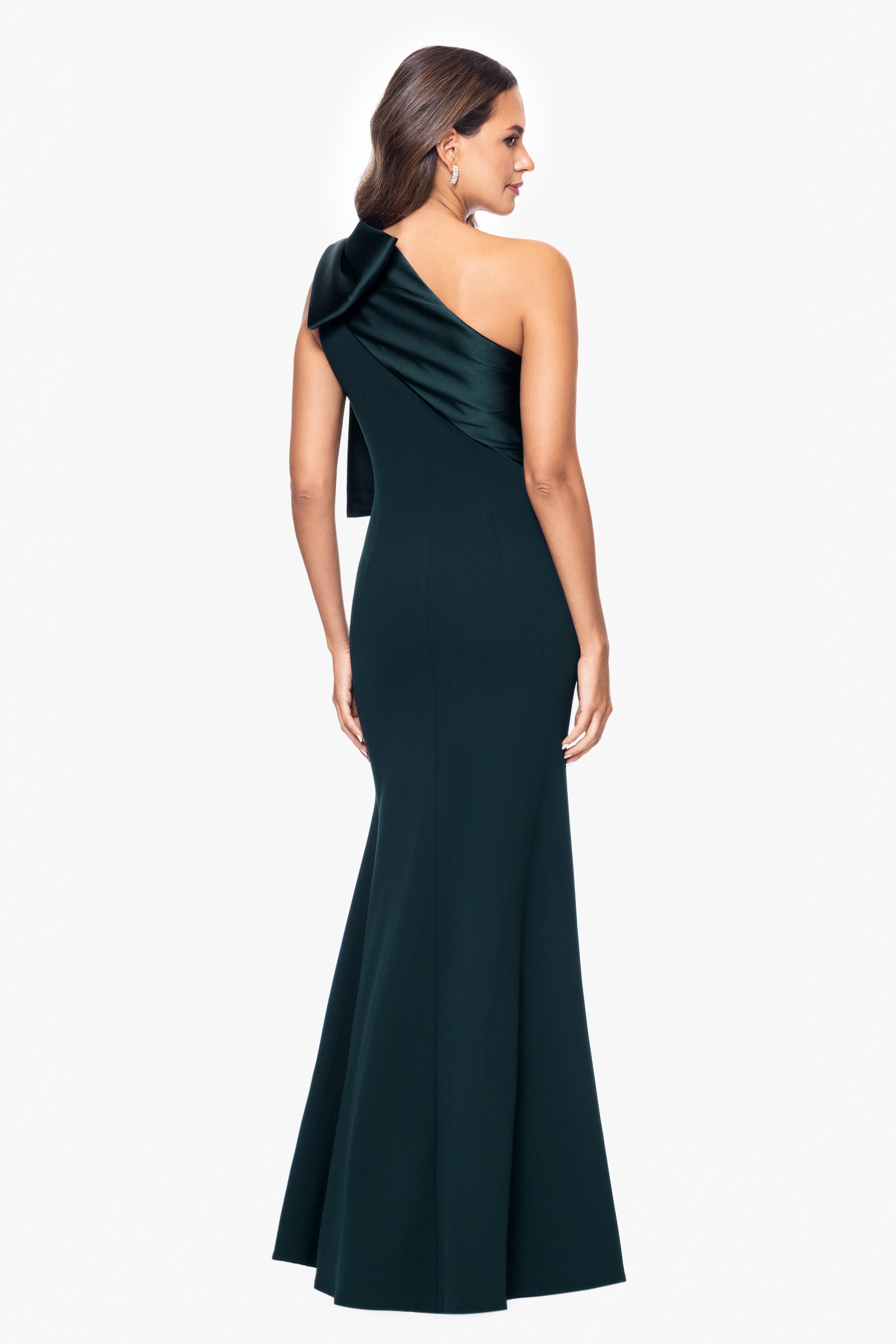 "Carmela" Long Scuba Crepe Dress with Satin Bow