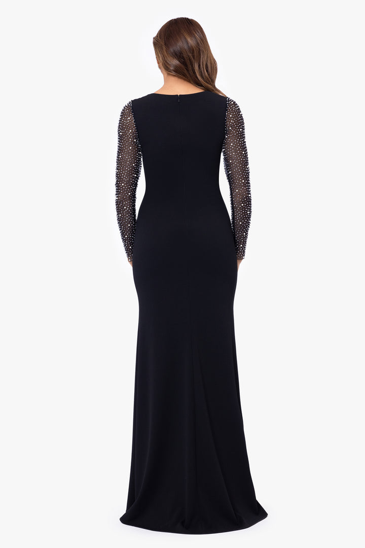 "Samantha" Scuba Crepe Embellished Long Sleeve Dress