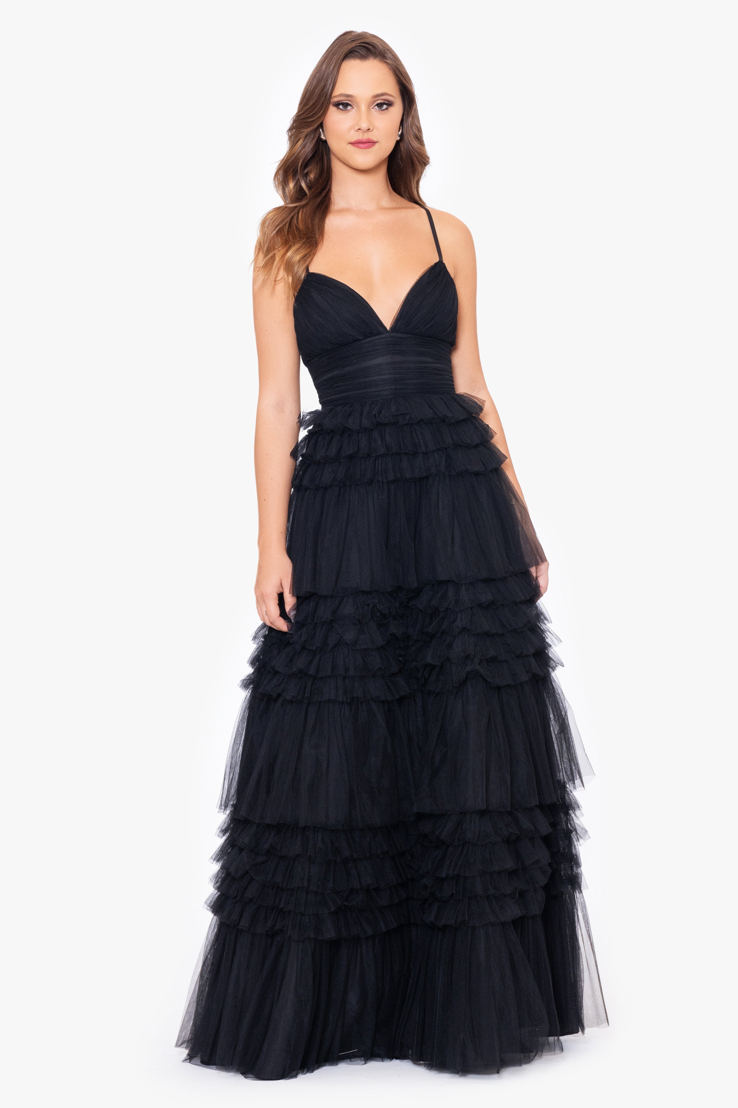 "Rina" Tiered Mesh Sweetheart Neckline Gown