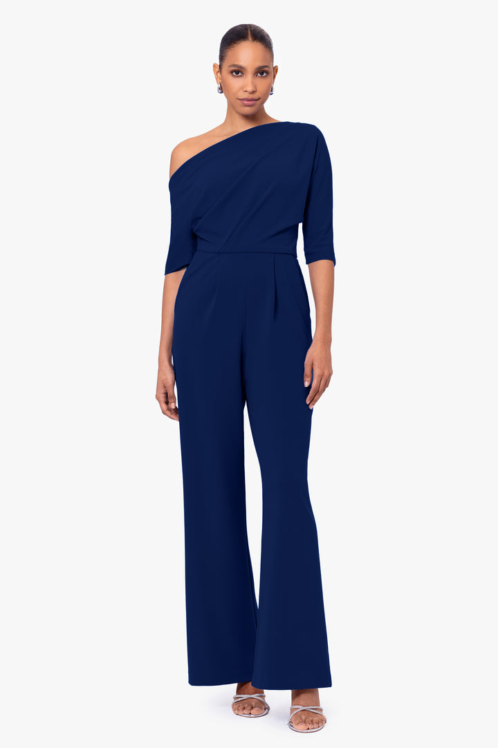 "Luisa" Long Scuba Crepe Off the Shoulder Jumpsuit