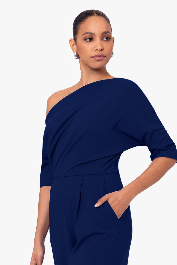 "Luisa" Long Scuba Crepe Off the Shoulder Jumpsuit