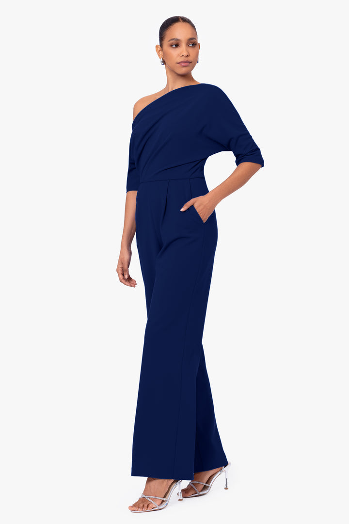 "Luisa" Long Scuba Crepe Off the Shoulder Jumpsuit