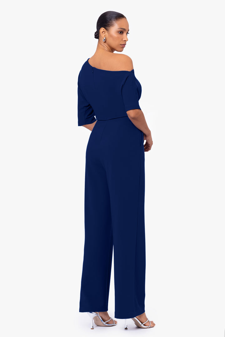 "Luisa" Long Scuba Crepe Off the Shoulder Jumpsuit